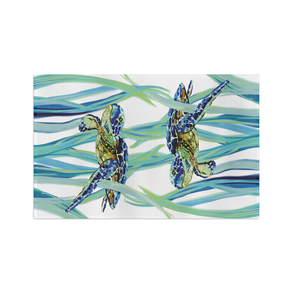 Colorful Turtle Microfiber Waffle Kitchen Towel - Blue Cava