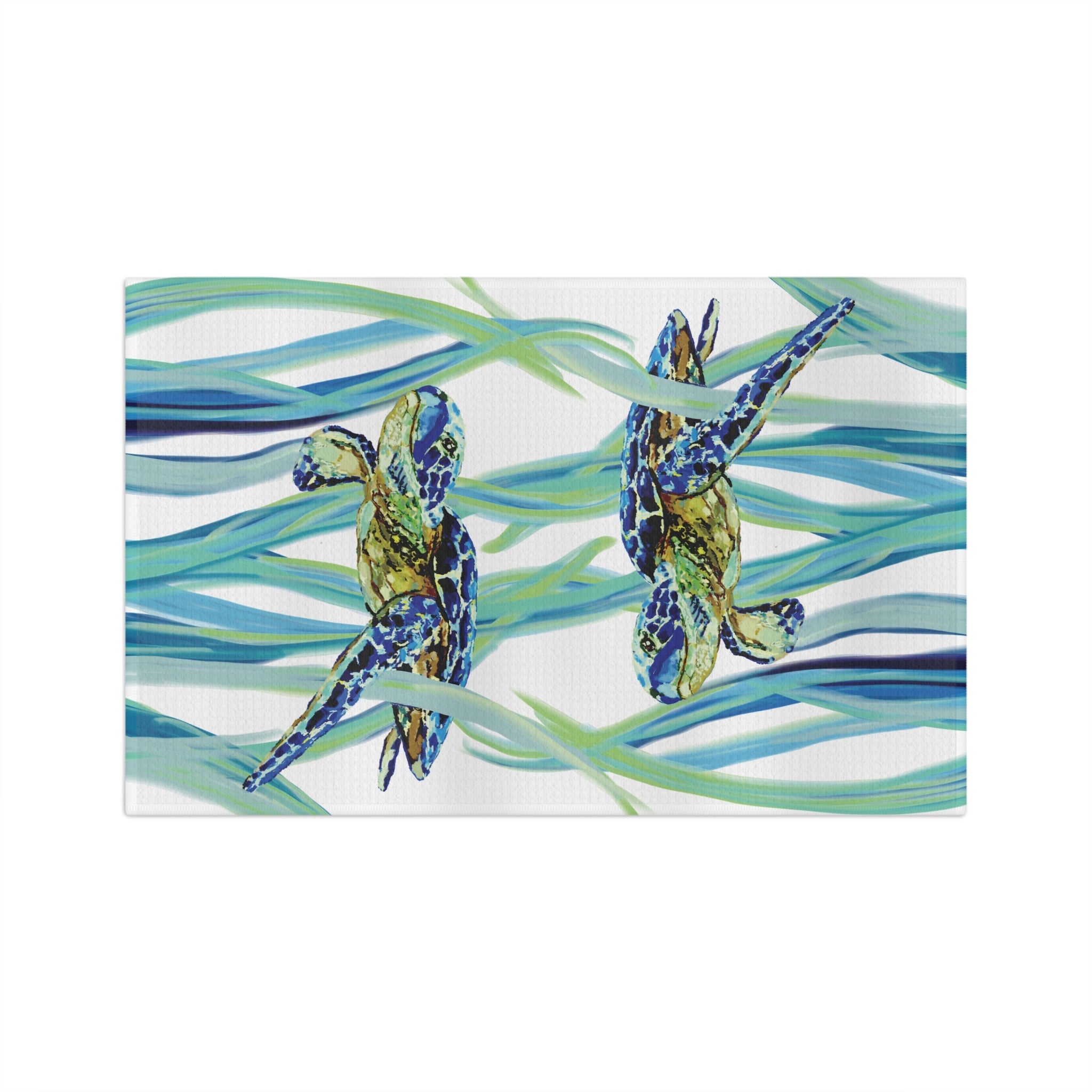 Colorful Turtle Microfiber Waffle Kitchen Towel - Blue Cava