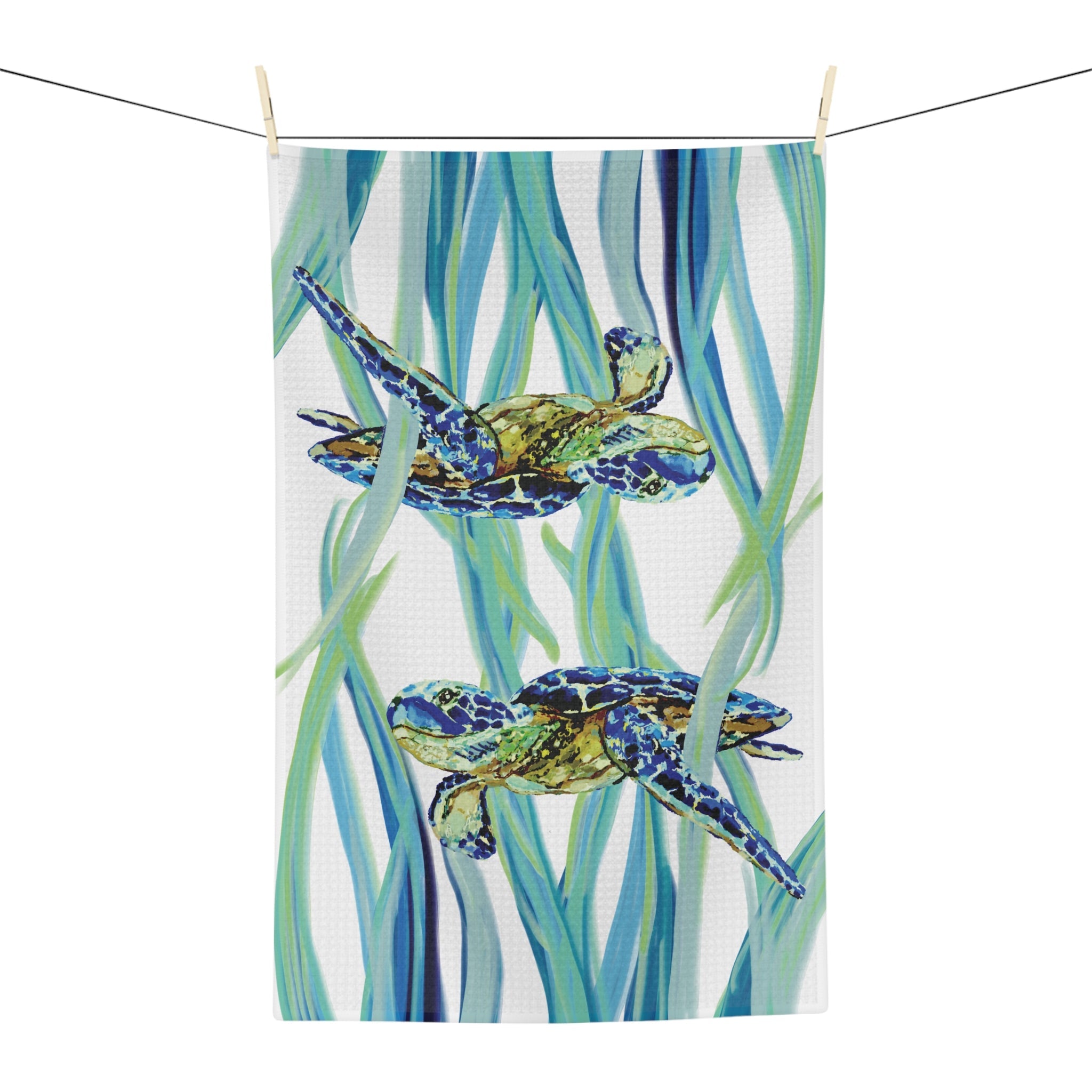 Colorful Turtle Microfiber Waffle Kitchen Towel - Blue Cava