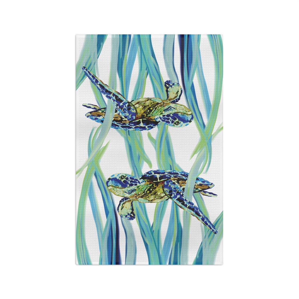 Colorful Turtle Microfiber Waffle Kitchen Towel - Blue Cava