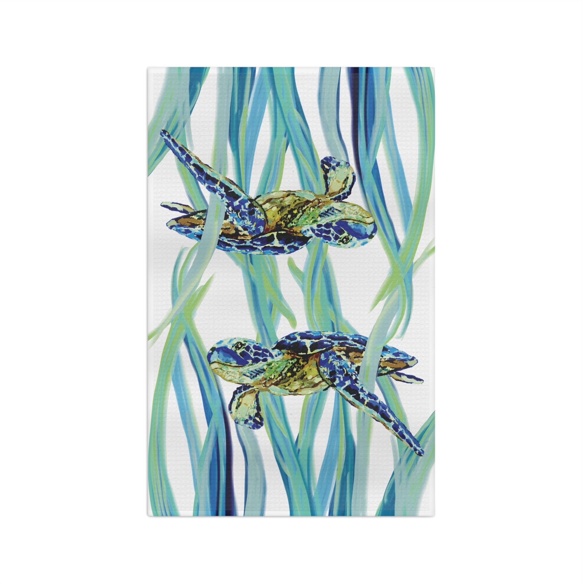 Colorful Turtle Microfiber Waffle Kitchen Towel - Blue Cava