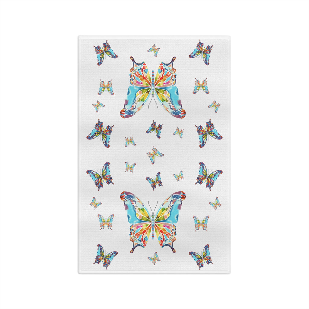 Colorful Watercolor Butterfly Microfiber Waffle Kitchen Towel - Blue Cava