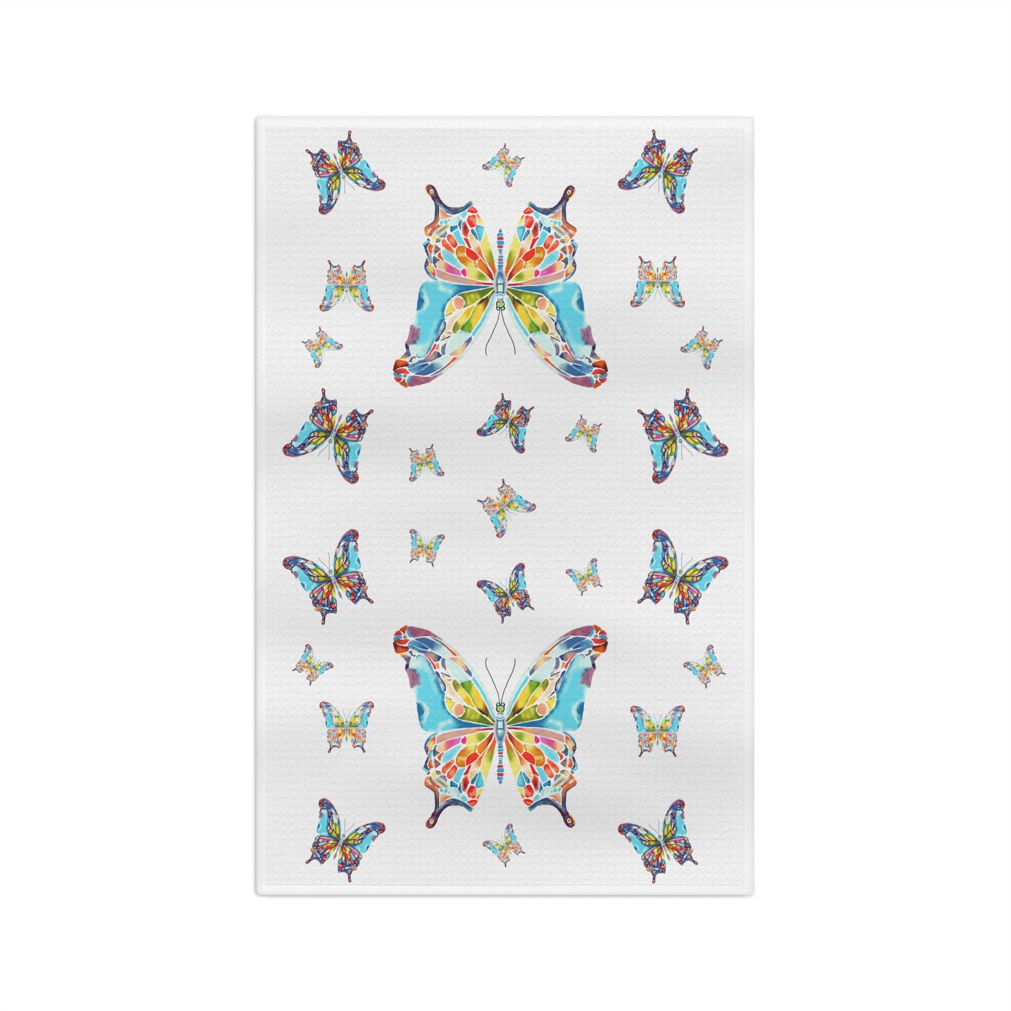 Colorful Watercolor Butterfly Microfiber Waffle Kitchen Towel - Blue Cava
