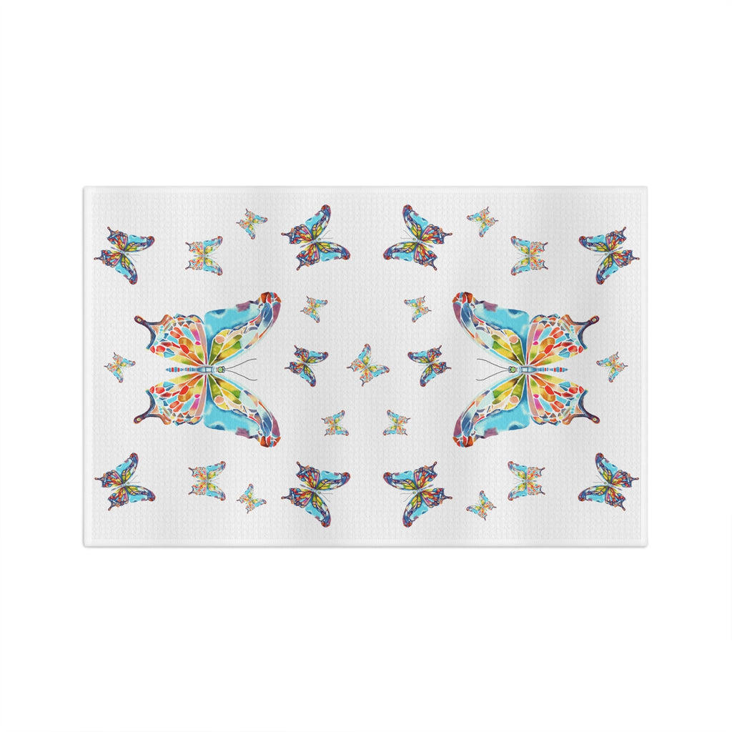 Colorful Watercolor Butterfly Microfiber Waffle Kitchen Towel - Blue Cava