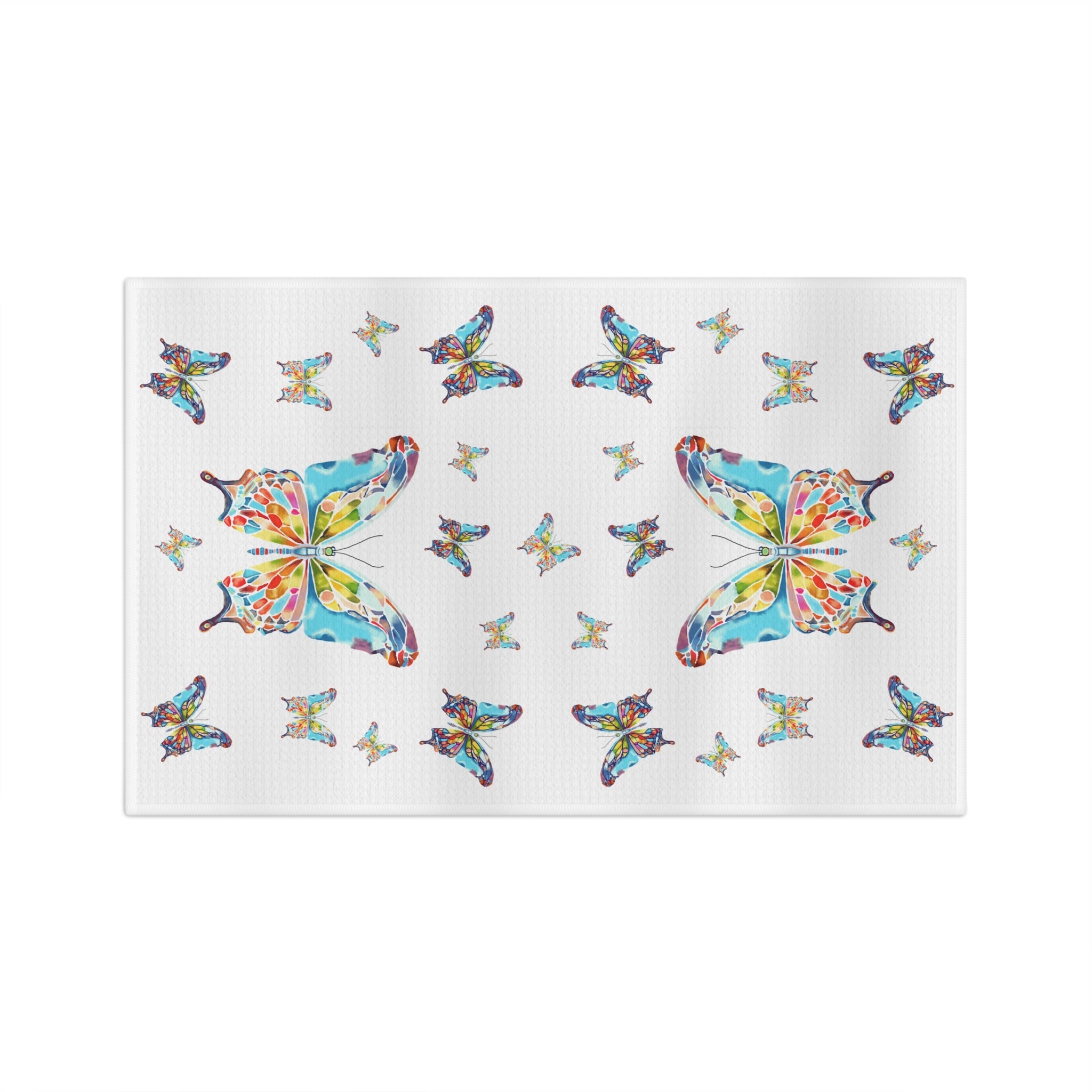 Colorful Watercolor Butterfly Microfiber Waffle Kitchen Towel - Blue Cava
