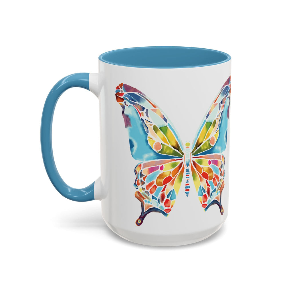 Colorful Watercolor Butterfly Two Tone Ceramic Coffee Mugs - Blue Cava