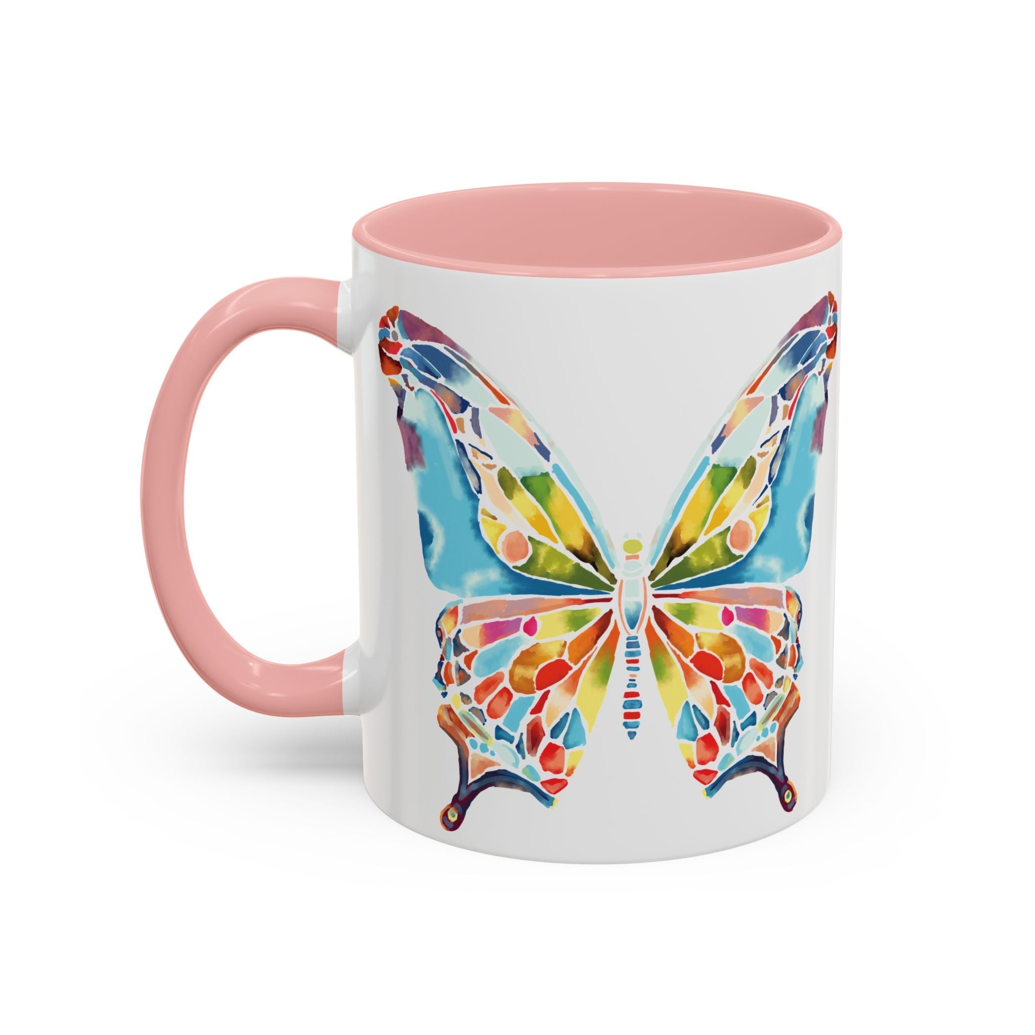 Colorful Watercolor Butterfly Two Tone Ceramic Coffee Mugs - Blue Cava