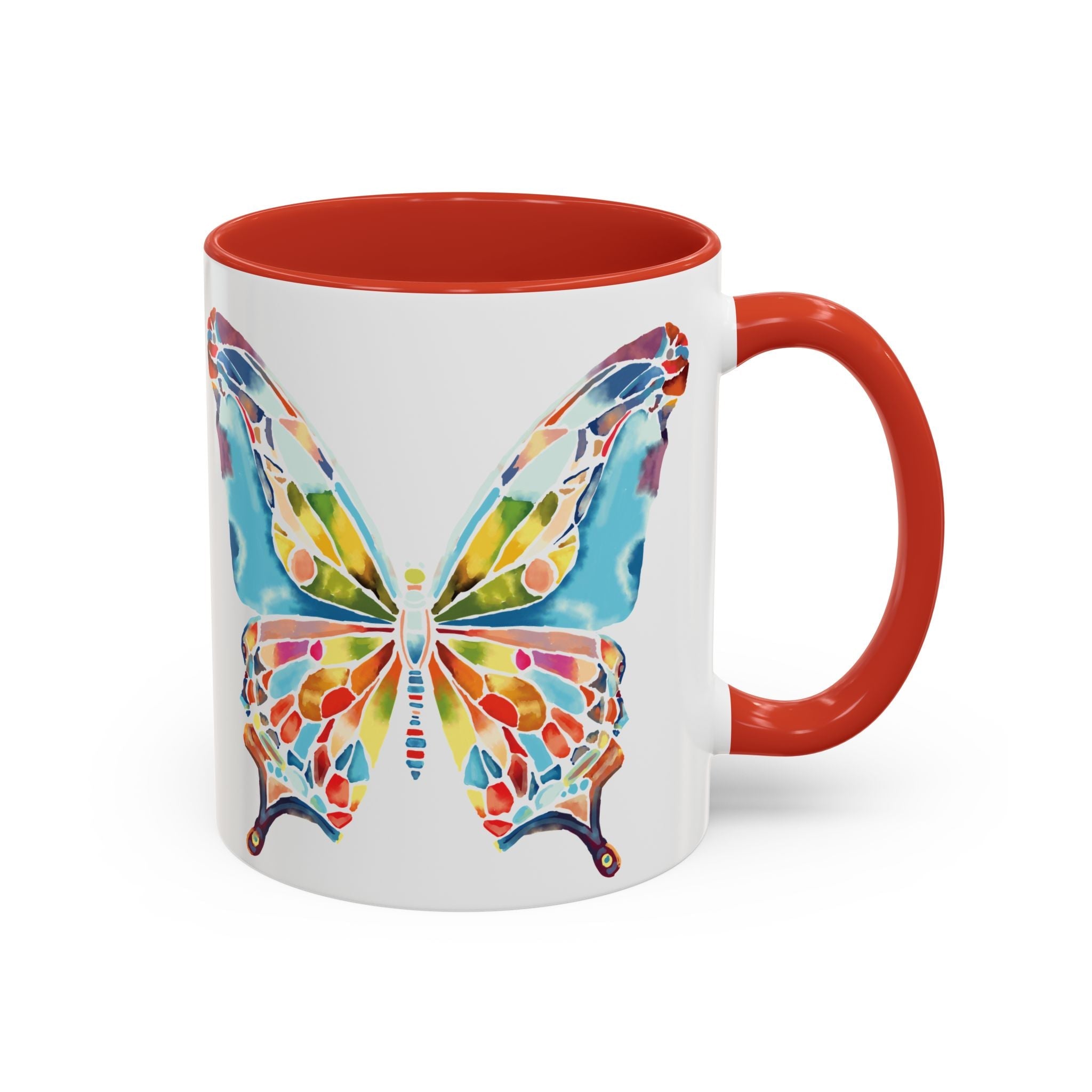 Colorful Watercolor Butterfly Two Tone Ceramic Coffee Mugs - Blue Cava
