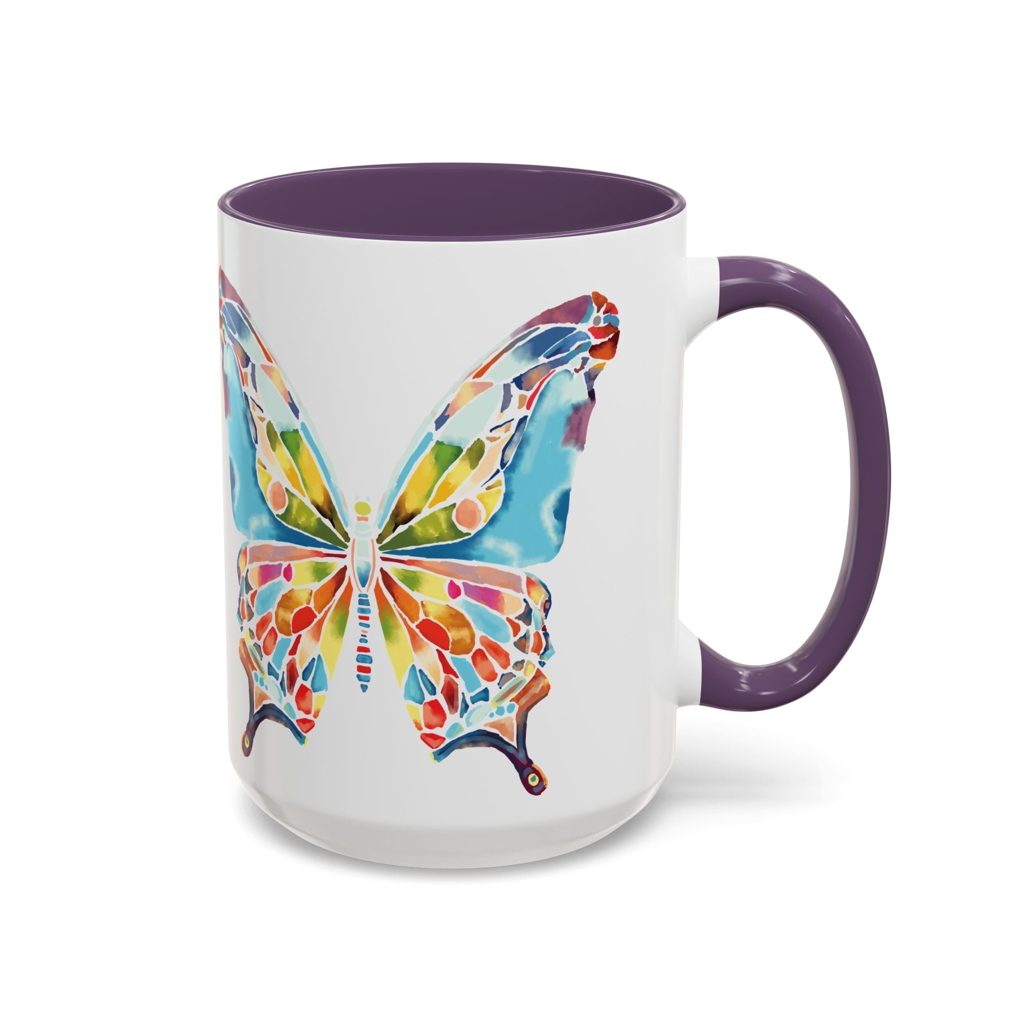 Colorful Watercolor Butterfly Two Tone Ceramic Coffee Mugs - Blue Cava