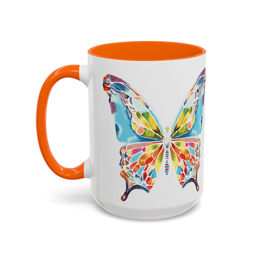 Colorful Watercolor Butterfly Two Tone Ceramic Coffee Mugs - Blue Cava