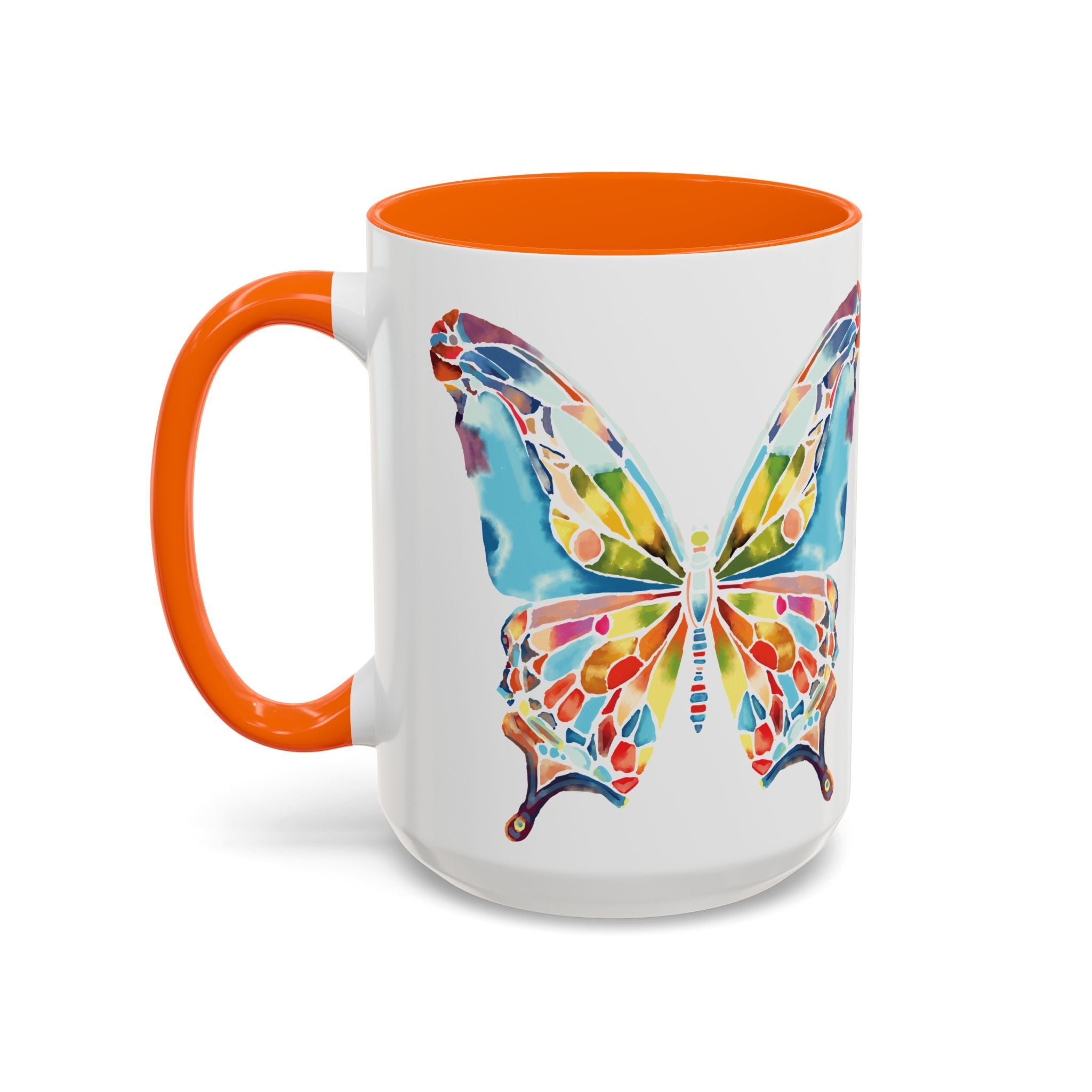 Colorful Watercolor Butterfly Two Tone Ceramic Coffee Mugs - Blue Cava