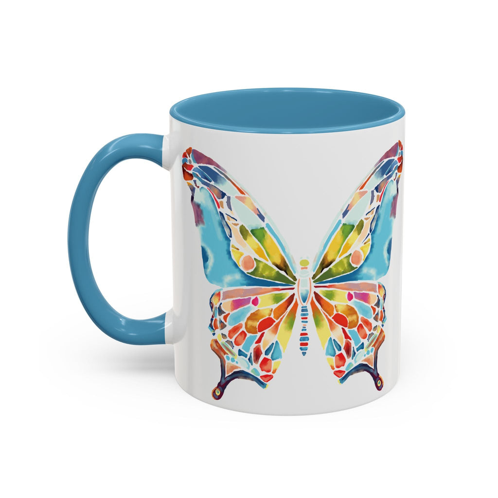 Colorful Watercolor Butterfly Two Tone Ceramic Coffee Mugs - Blue Cava