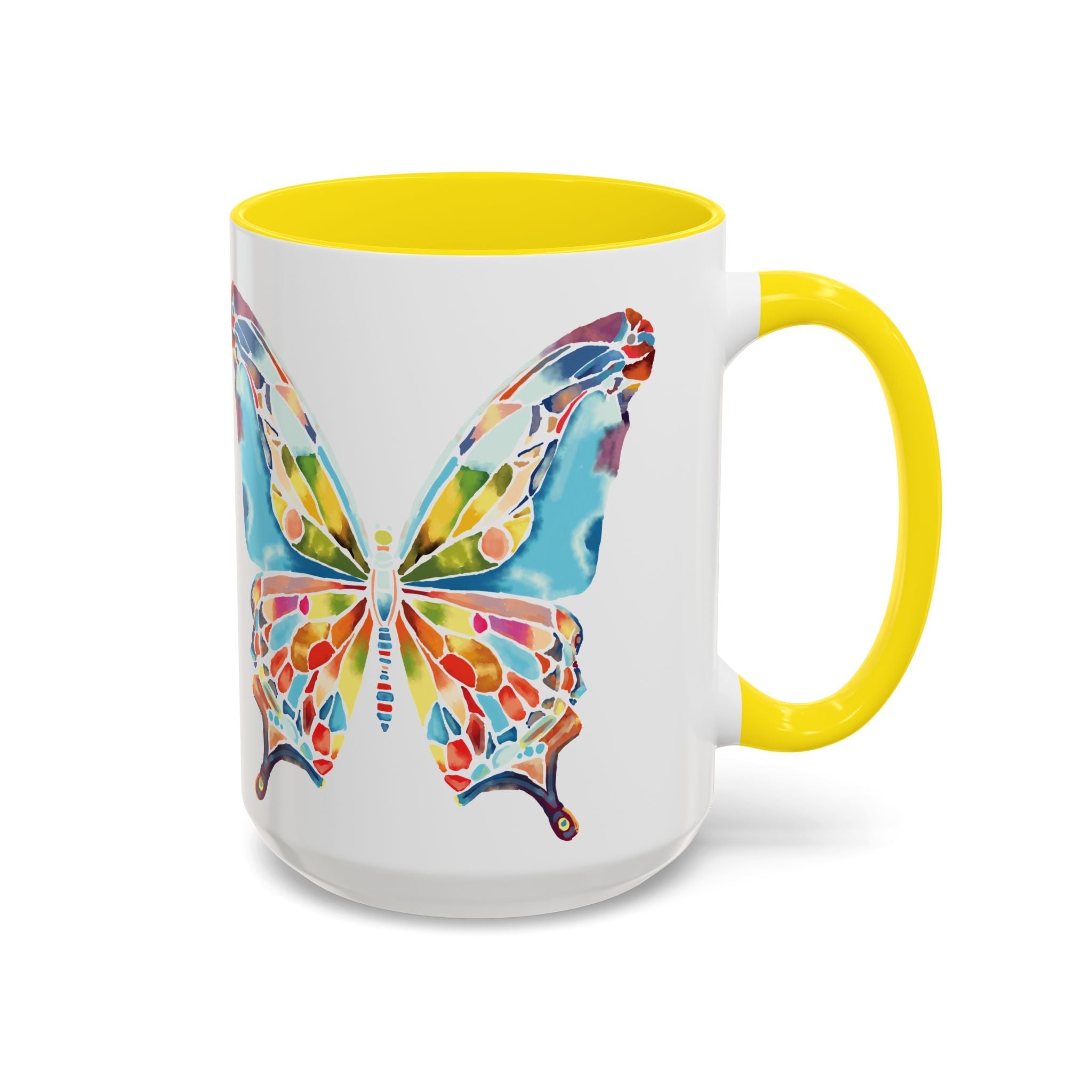 Colorful Watercolor Butterfly Two Tone Ceramic Coffee Mugs - Blue Cava