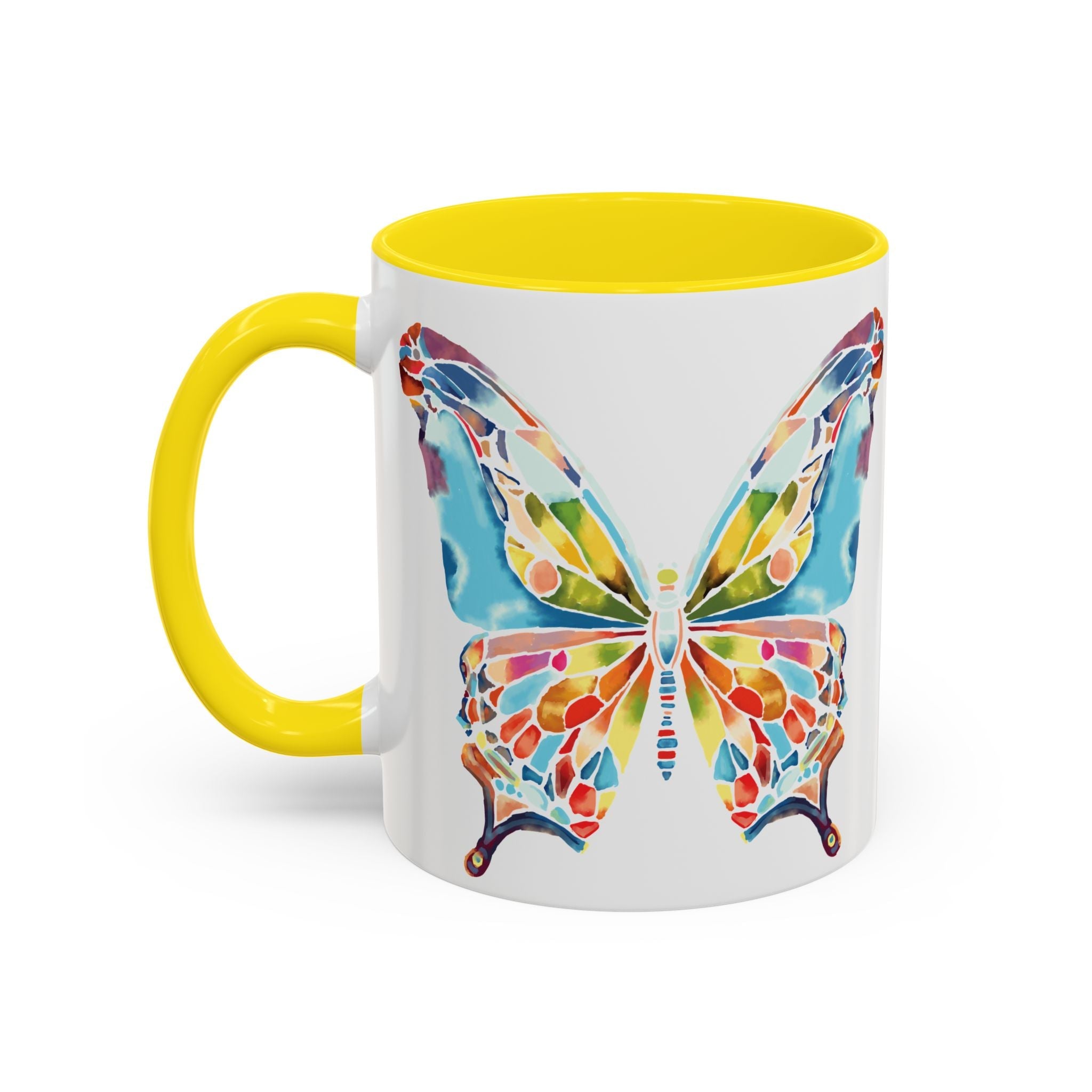 Colorful Watercolor Butterfly Two Tone Ceramic Coffee Mugs - Blue Cava