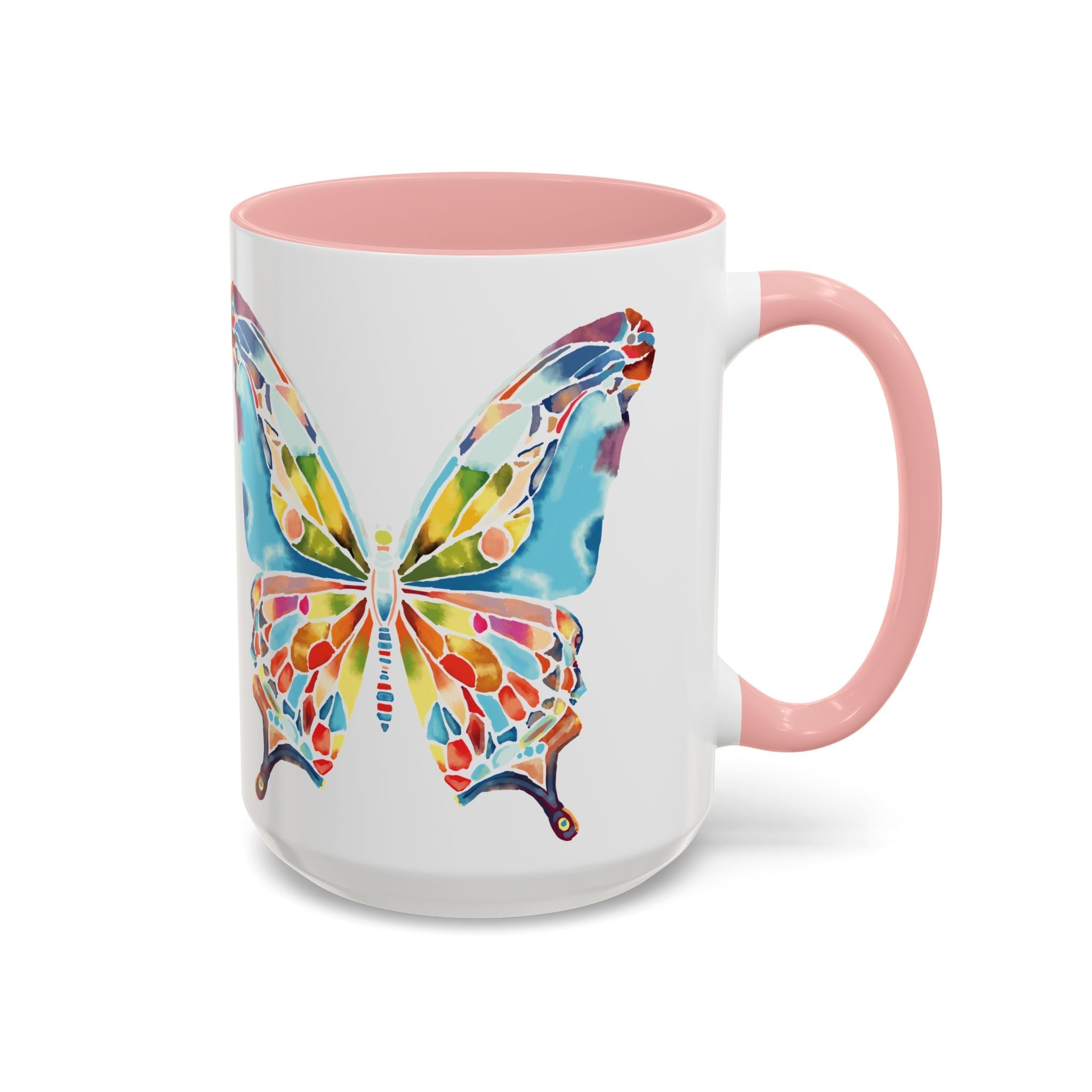 Colorful Watercolor Butterfly Two Tone Ceramic Coffee Mugs - Blue Cava