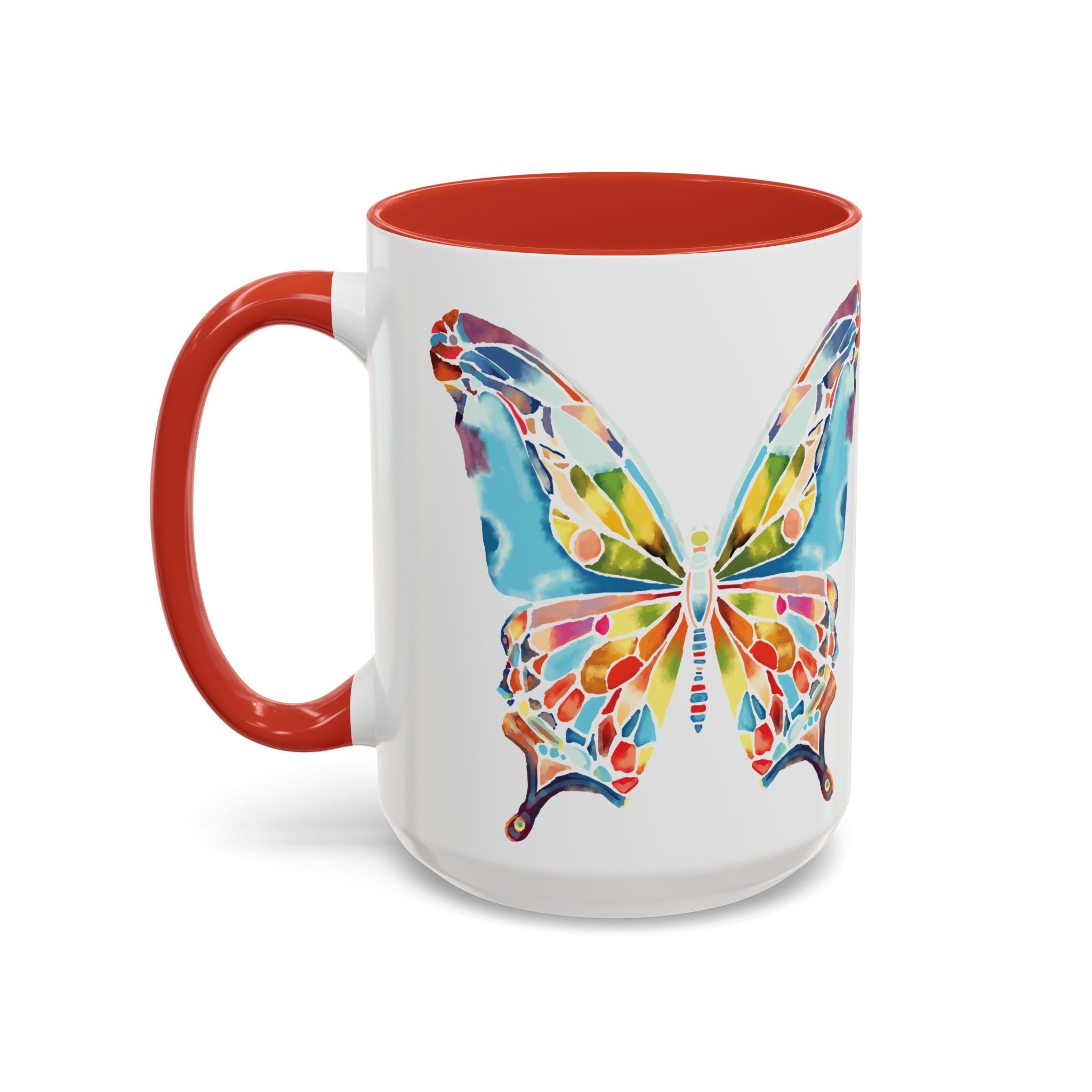 Colorful Watercolor Butterfly Two Tone Ceramic Coffee Mugs - Blue Cava