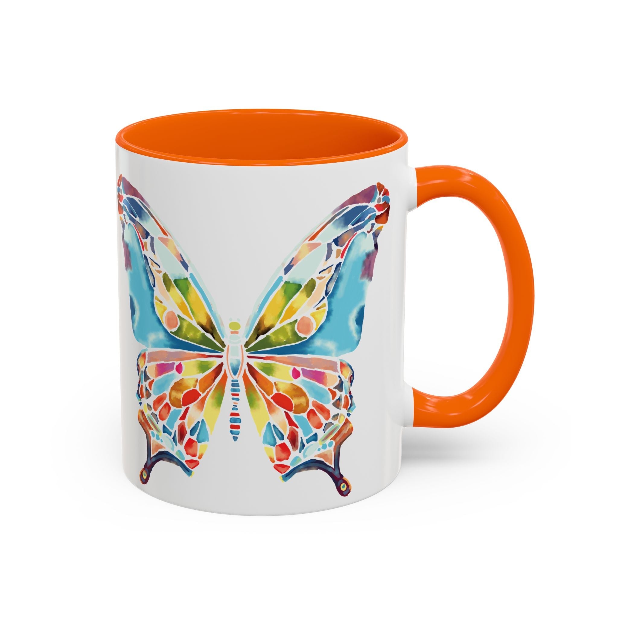 Colorful Watercolor Butterfly Two Tone Ceramic Coffee Mugs - Blue Cava