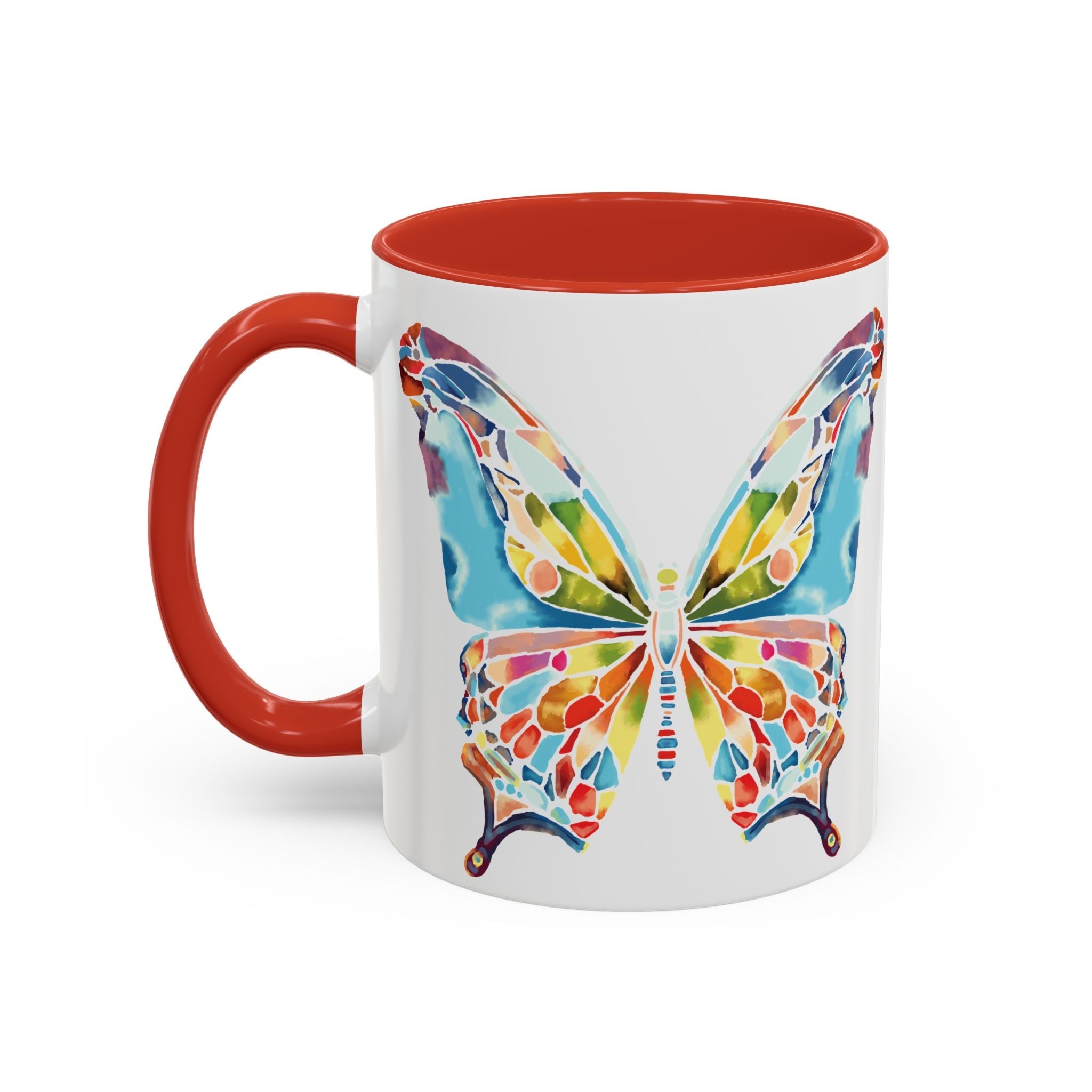 Colorful Watercolor Butterfly Two Tone Ceramic Coffee Mugs - Blue Cava