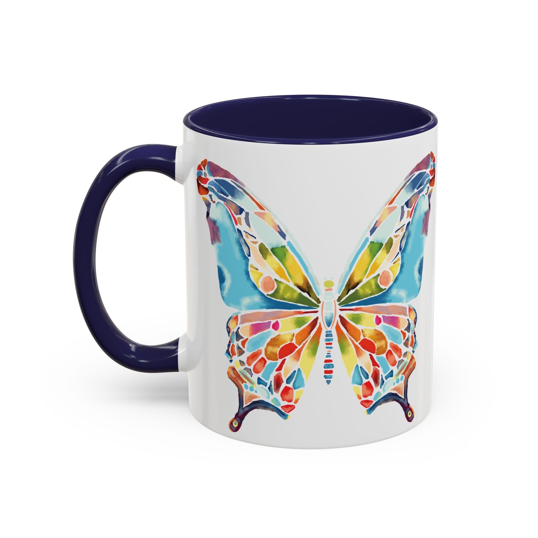Colorful Watercolor Butterfly Two Tone Ceramic Coffee Mugs - Blue Cava