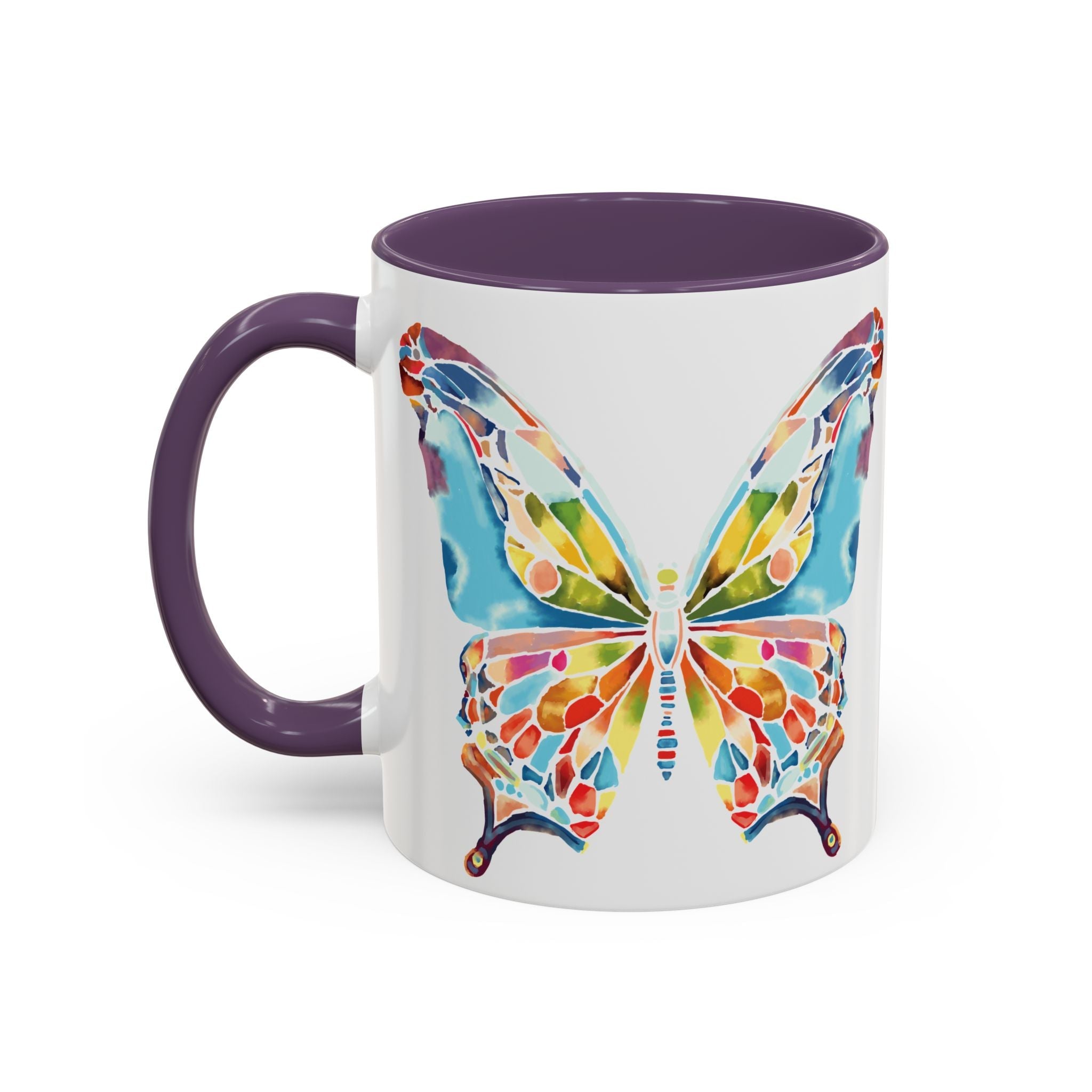 Colorful Watercolor Butterfly Two Tone Ceramic Coffee Mugs - Blue Cava