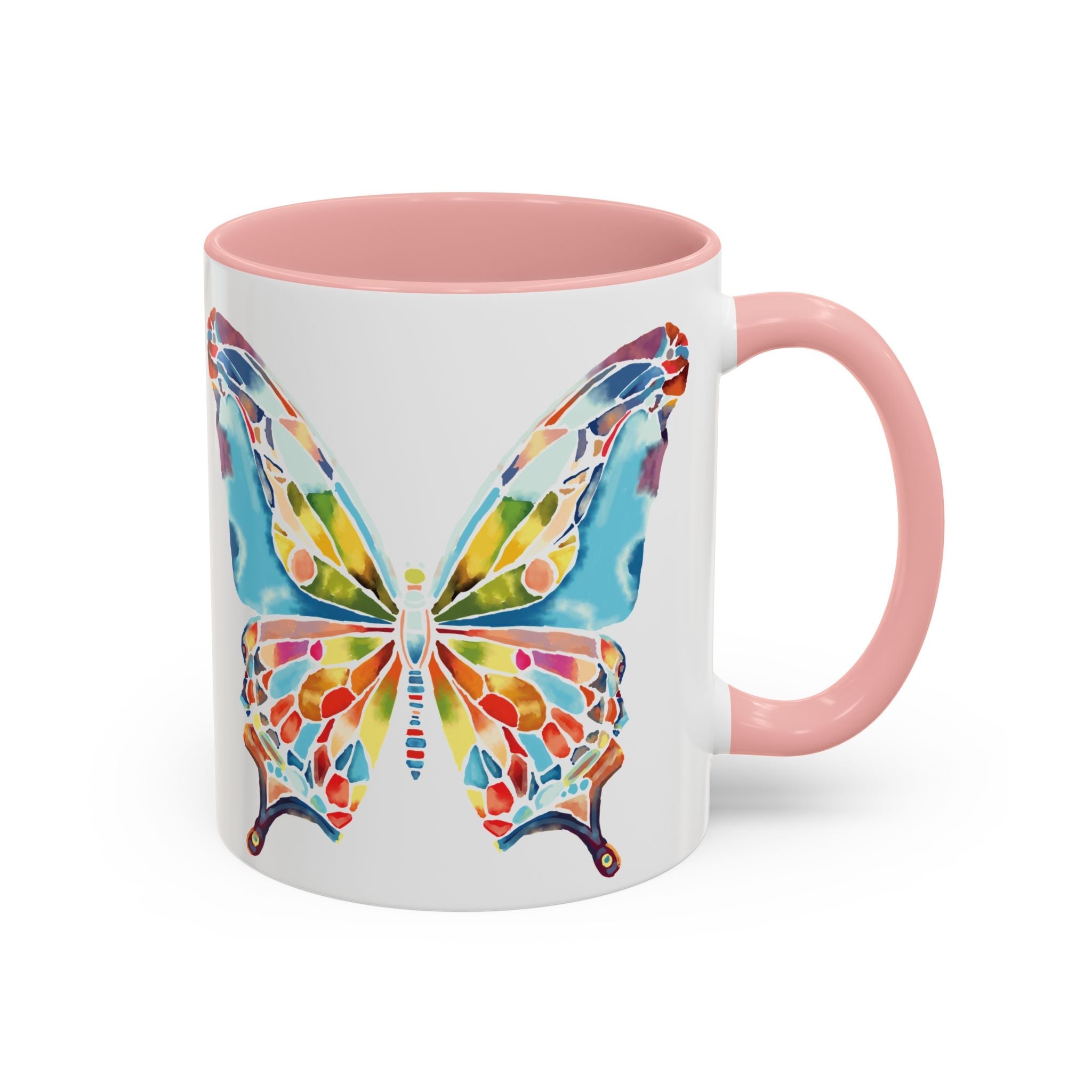 Colorful Watercolor Butterfly Two Tone Ceramic Coffee Mugs - Blue Cava