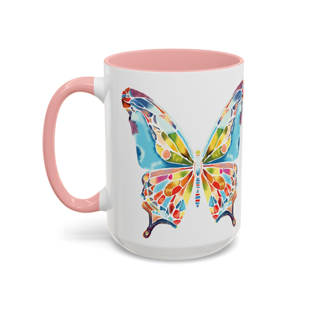 Colorful Watercolor Butterfly Two Tone Ceramic Coffee Mugs - Blue Cava