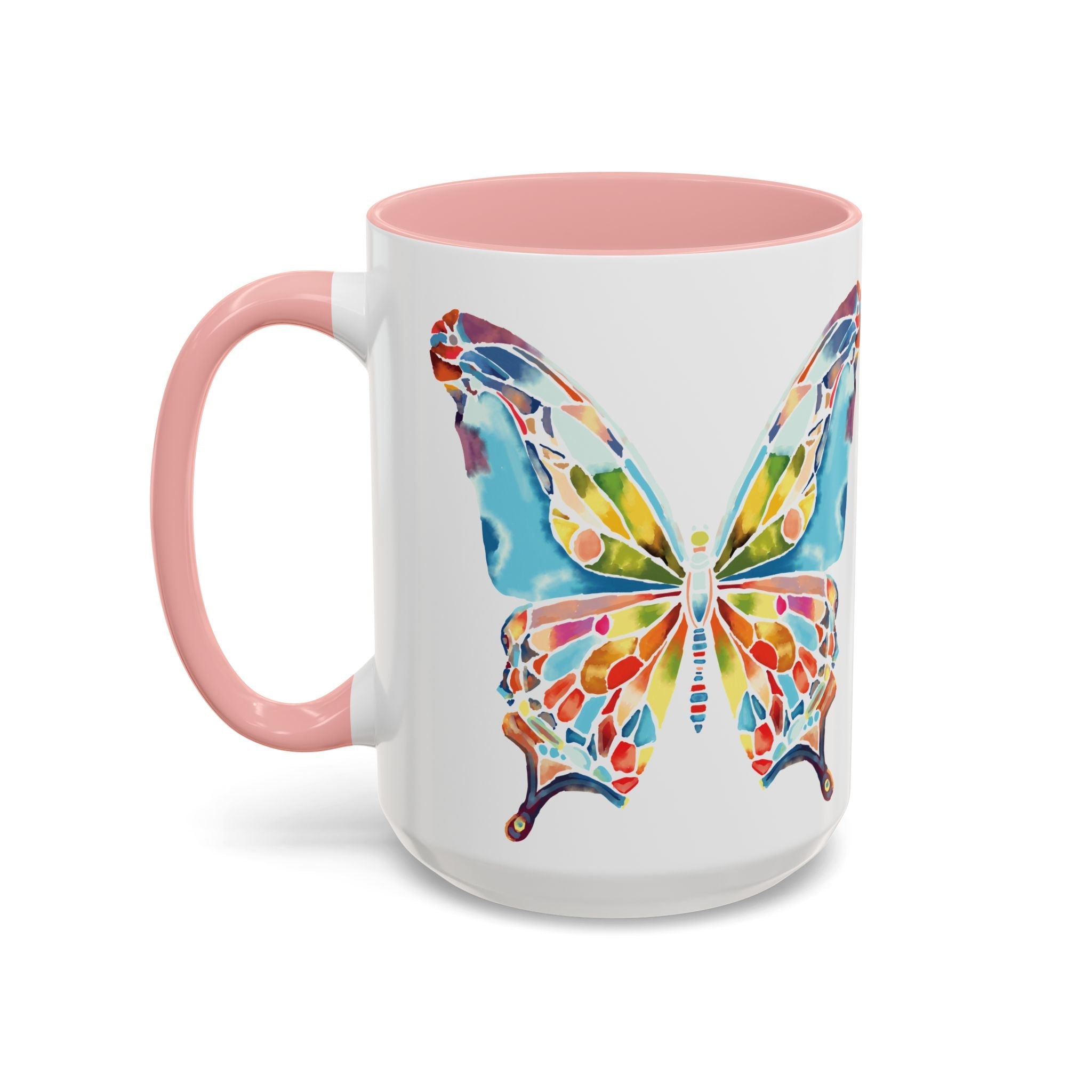 Colorful Watercolor Butterfly Two Tone Ceramic Coffee Mugs - Blue Cava