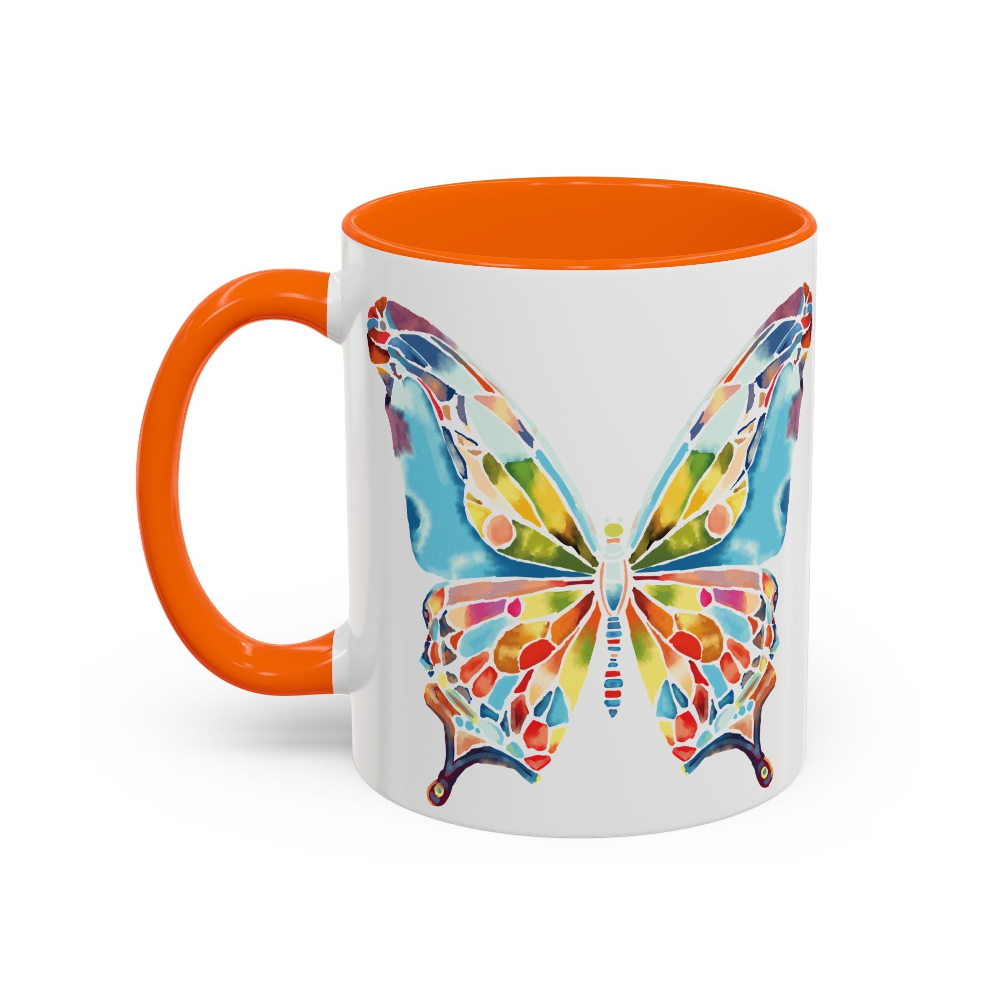 Colorful Watercolor Butterfly Two Tone Ceramic Coffee Mugs - Blue Cava
