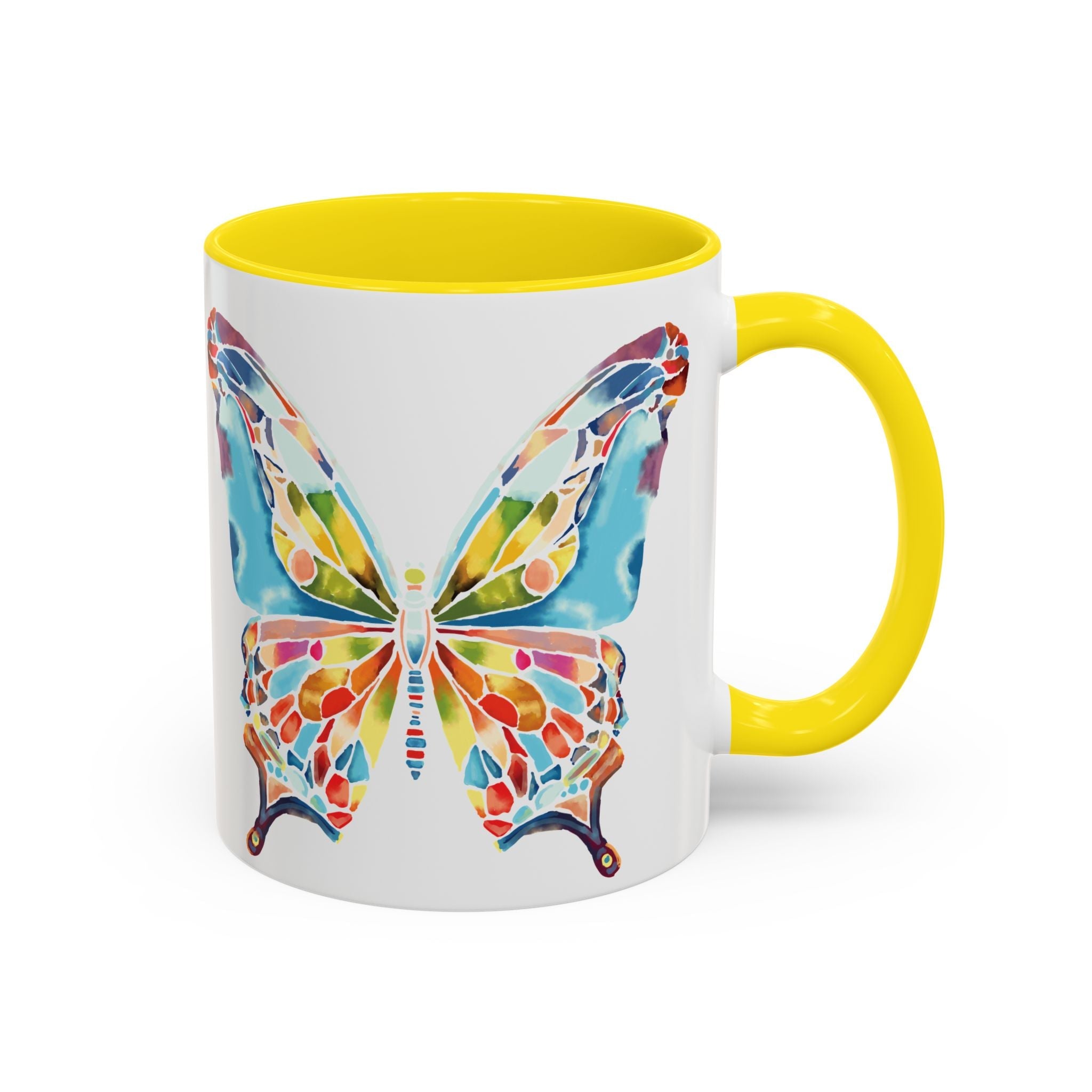 Colorful Watercolor Butterfly Two Tone Ceramic Coffee Mugs - Blue Cava