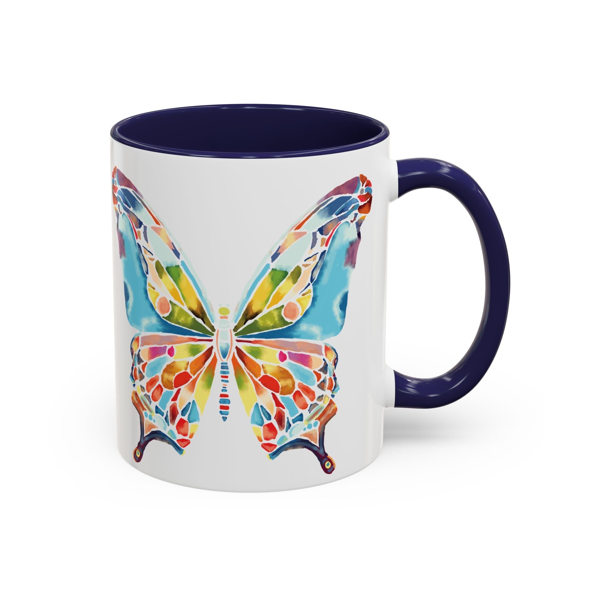 Colorful Watercolor Butterfly Two Tone Ceramic Coffee Mugs - Blue Cava