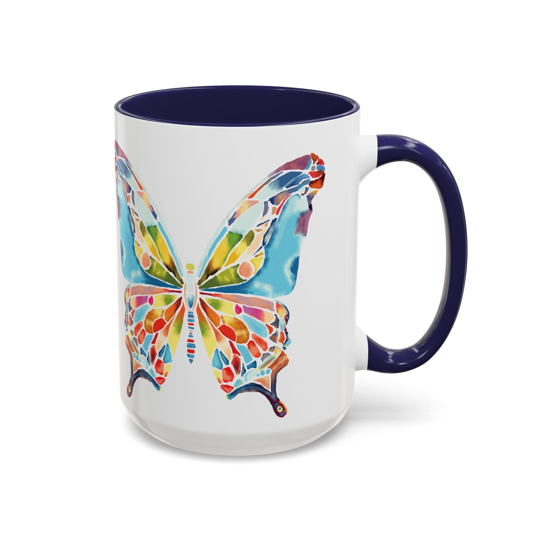 Colorful Watercolor Butterfly Two Tone Ceramic Coffee Mugs - Blue Cava