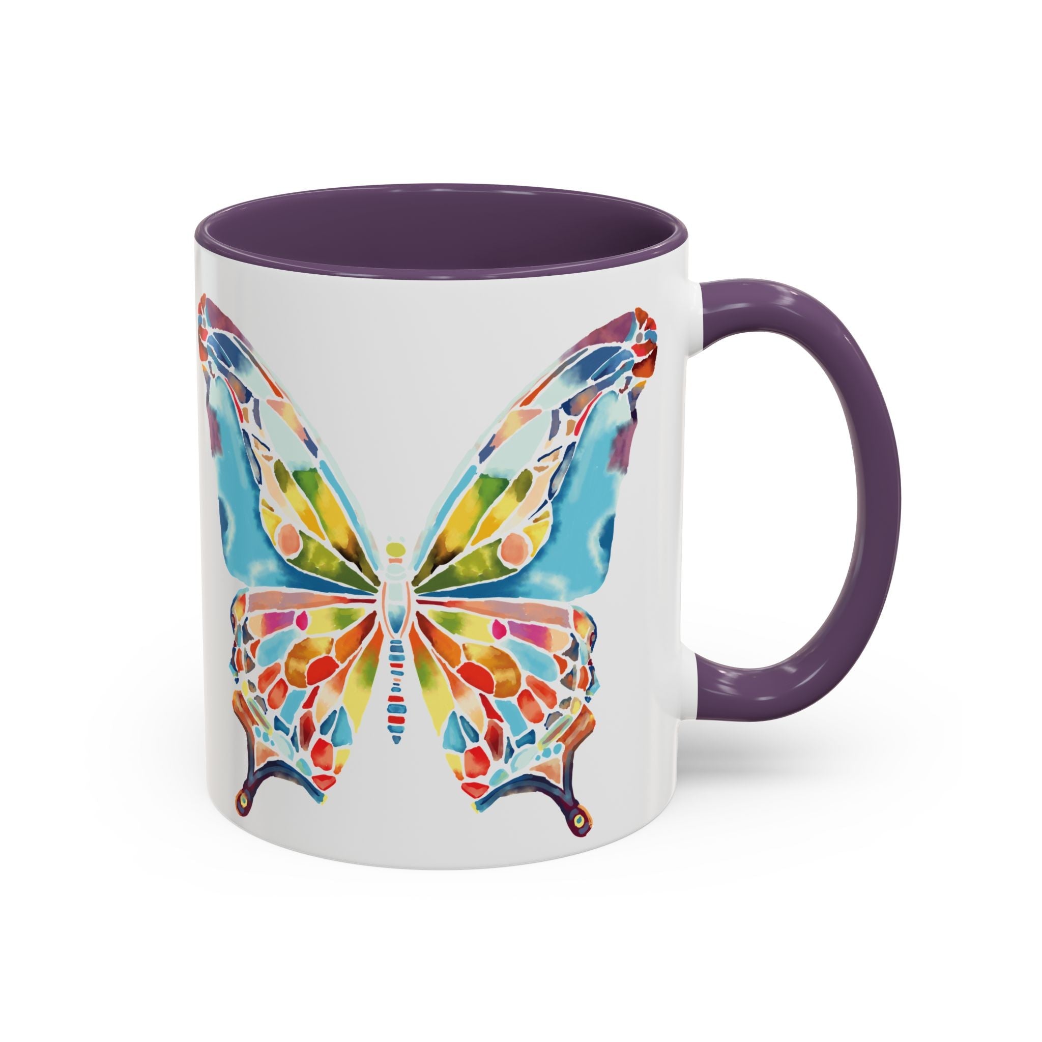 Colorful Watercolor Butterfly Two Tone Ceramic Coffee Mugs - Blue Cava
