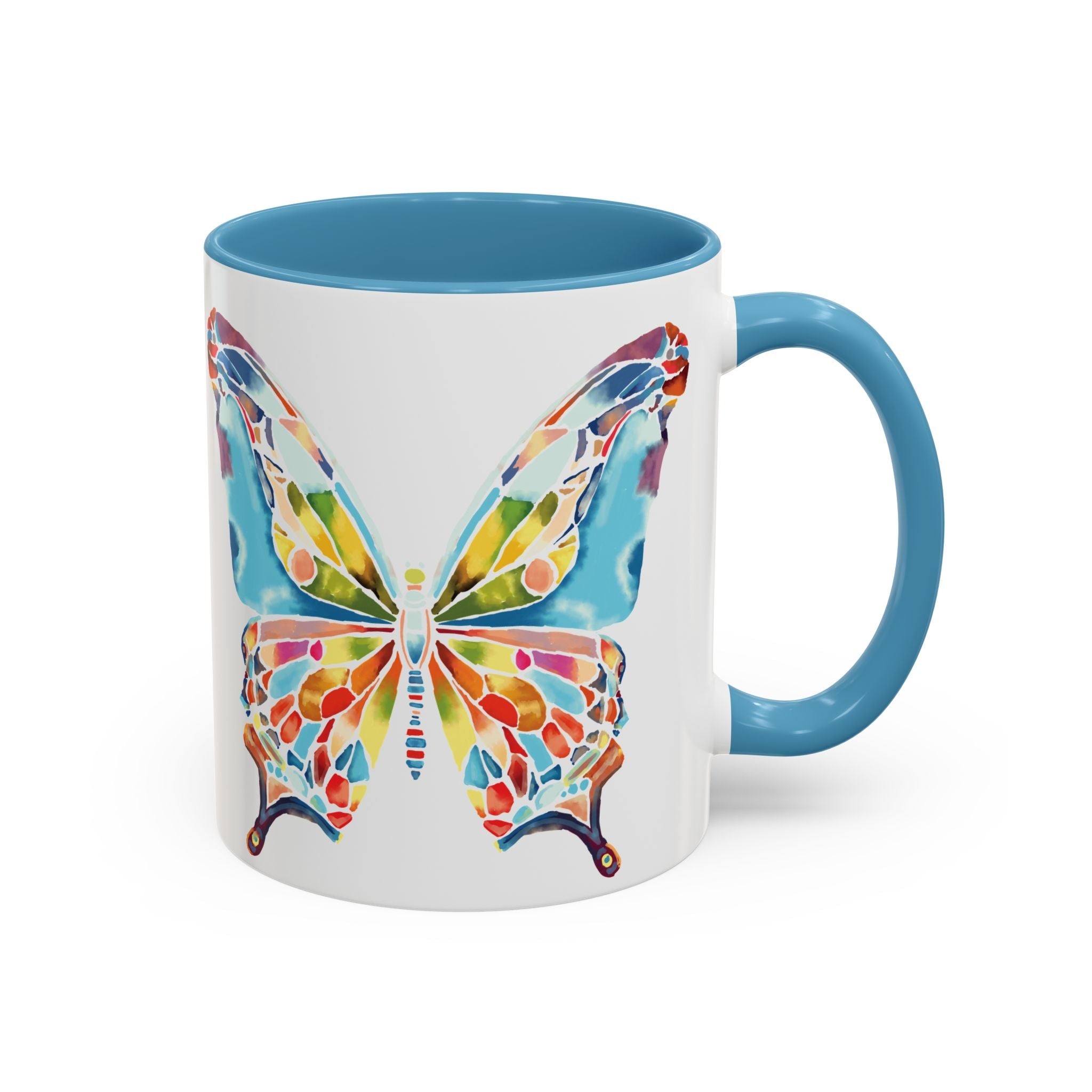 Colorful Watercolor Butterfly Two Tone Ceramic Coffee Mugs - Blue Cava