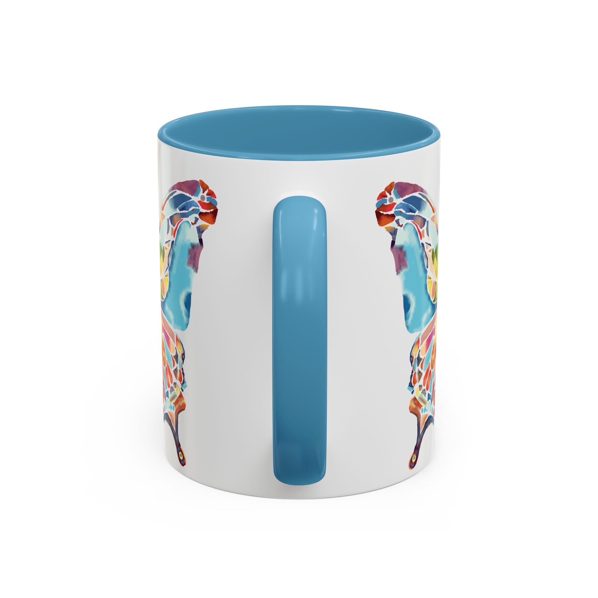 Colorful Watercolor Butterfly Two Tone Ceramic Coffee Mugs - Blue Cava