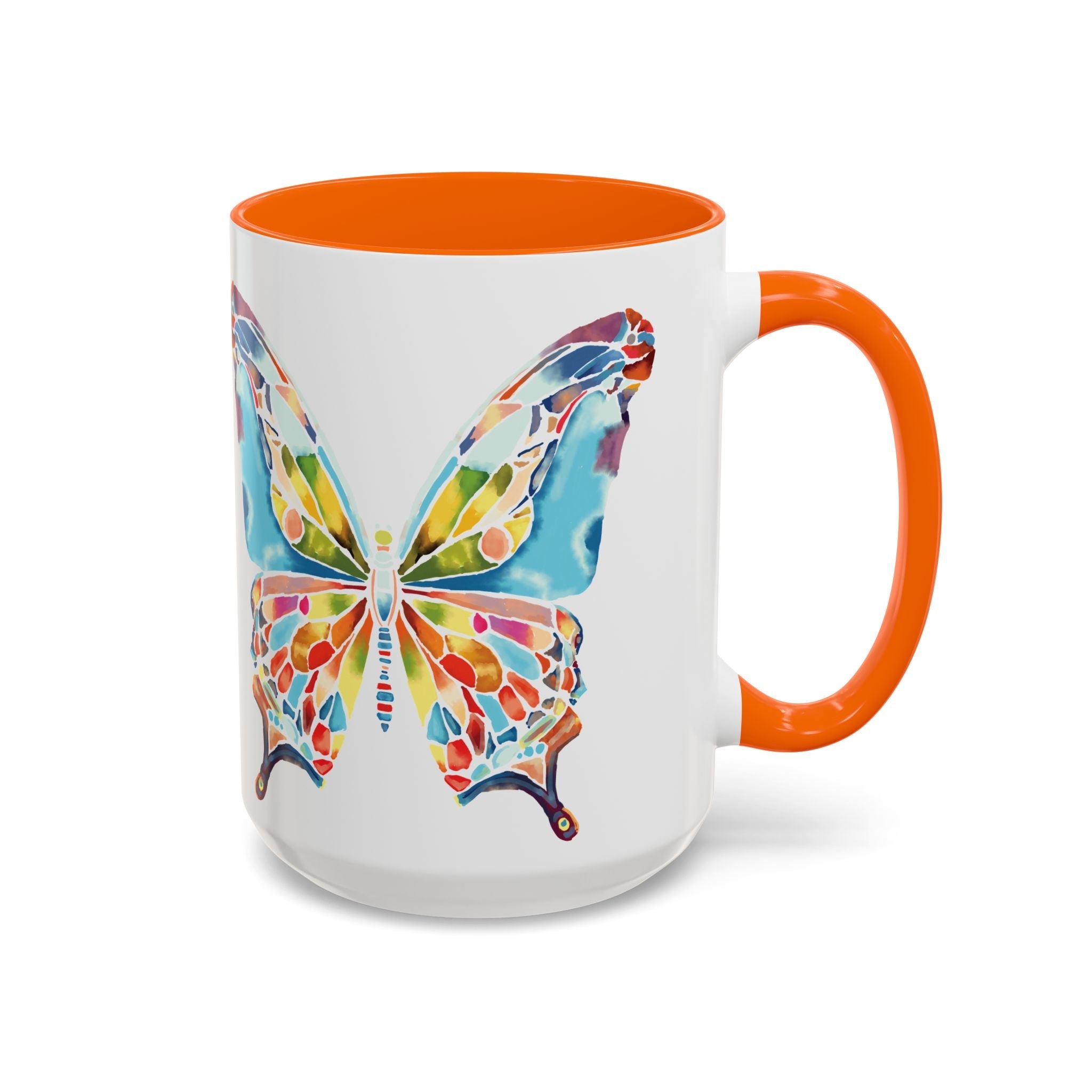 Colorful Watercolor Butterfly Two Tone Ceramic Coffee Mugs - Blue Cava