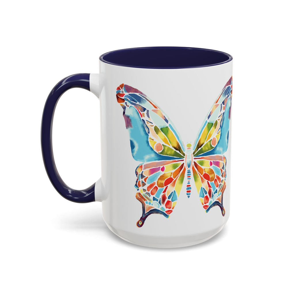 Colorful Watercolor Butterfly Two Tone Ceramic Coffee Mugs - Blue Cava