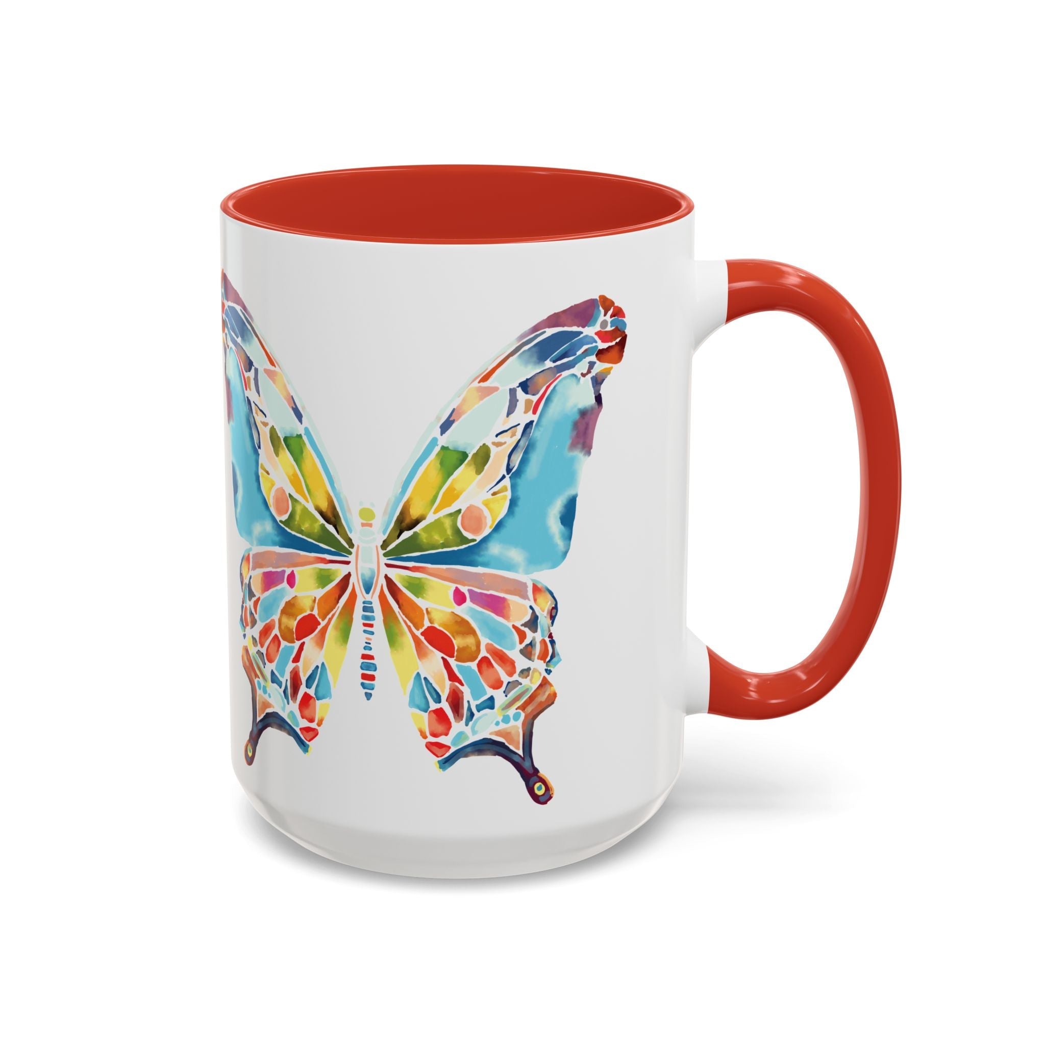 Colorful Watercolor Butterfly Two Tone Ceramic Coffee Mugs - Blue Cava