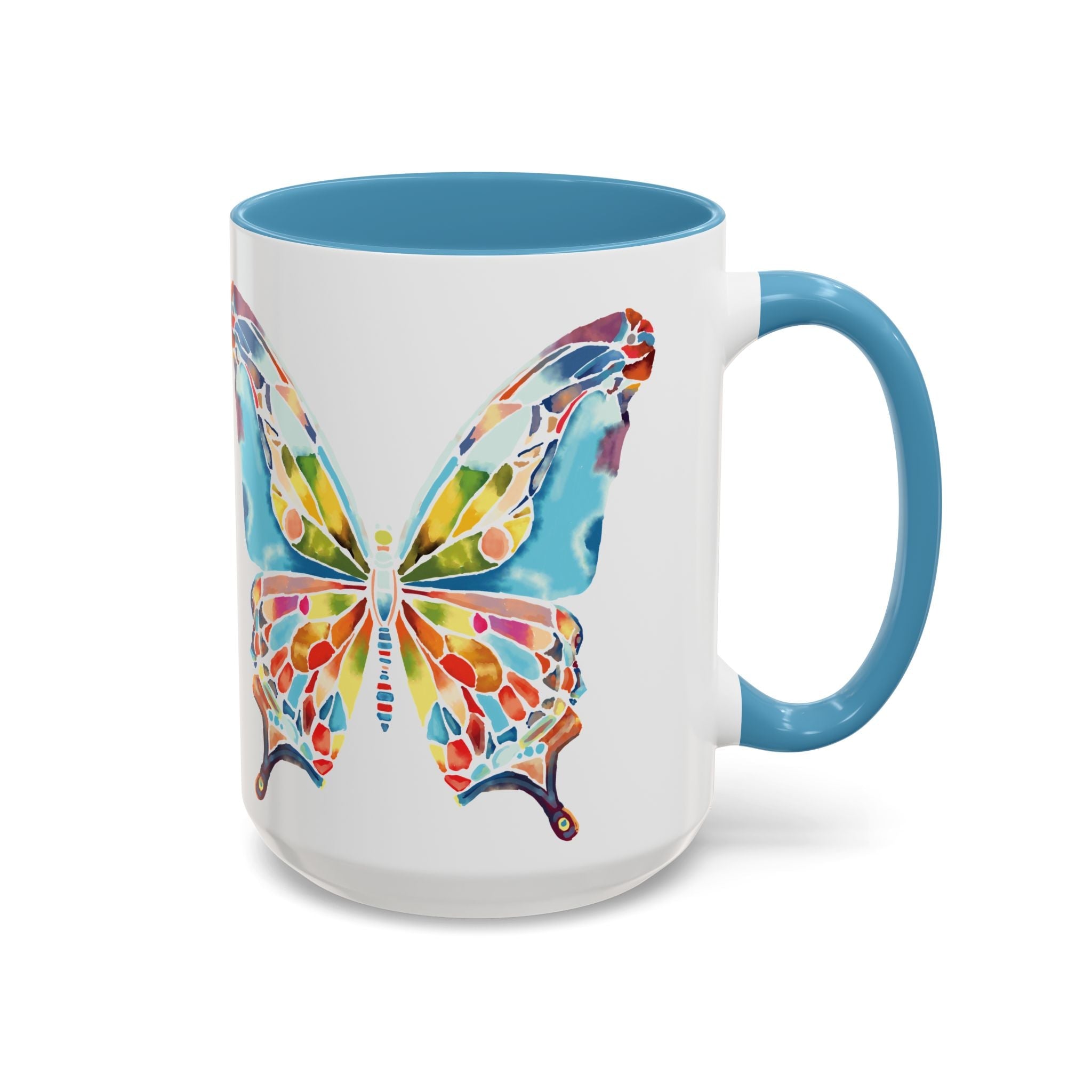 Colorful Watercolor Butterfly Two Tone Ceramic Coffee Mugs - Blue Cava
