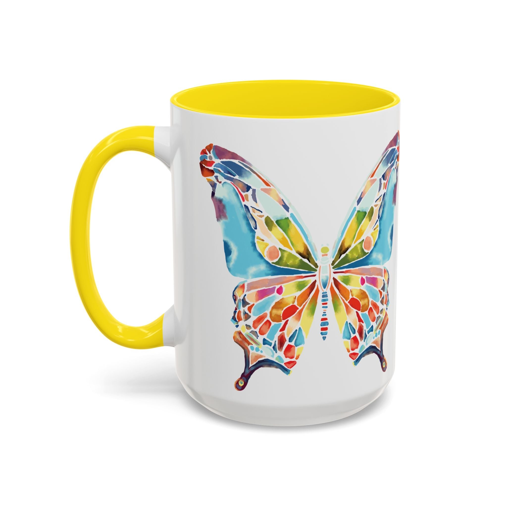 Colorful Watercolor Butterfly Two Tone Ceramic Coffee Mugs - Blue Cava