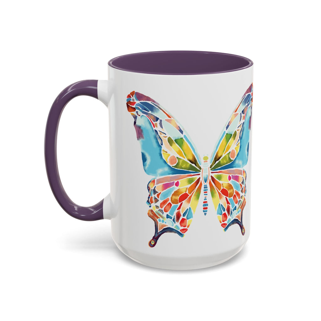 Colorful Watercolor Butterfly Two Tone Ceramic Coffee Mugs - Blue Cava