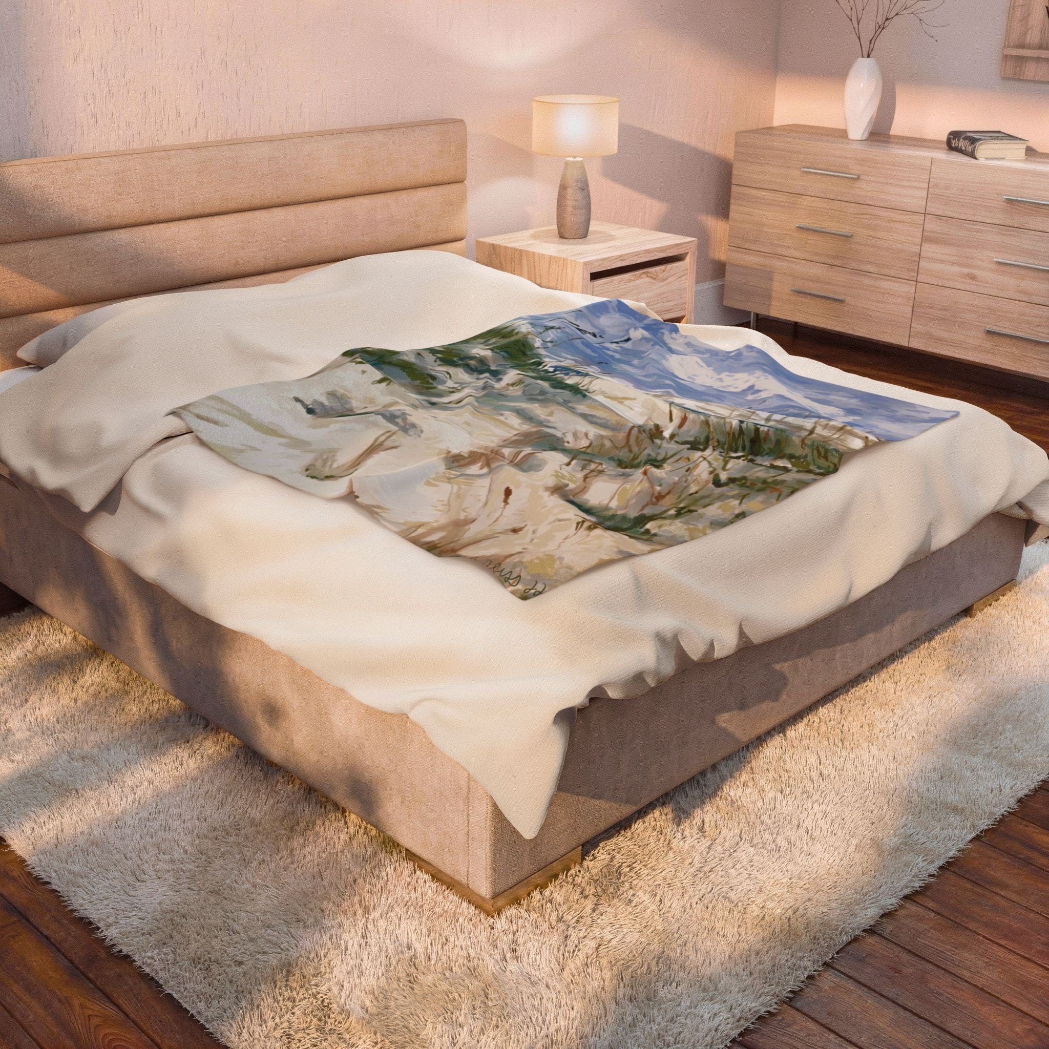 Cozy Beach Scene Velveteen Plush Blankets - Blue Cava