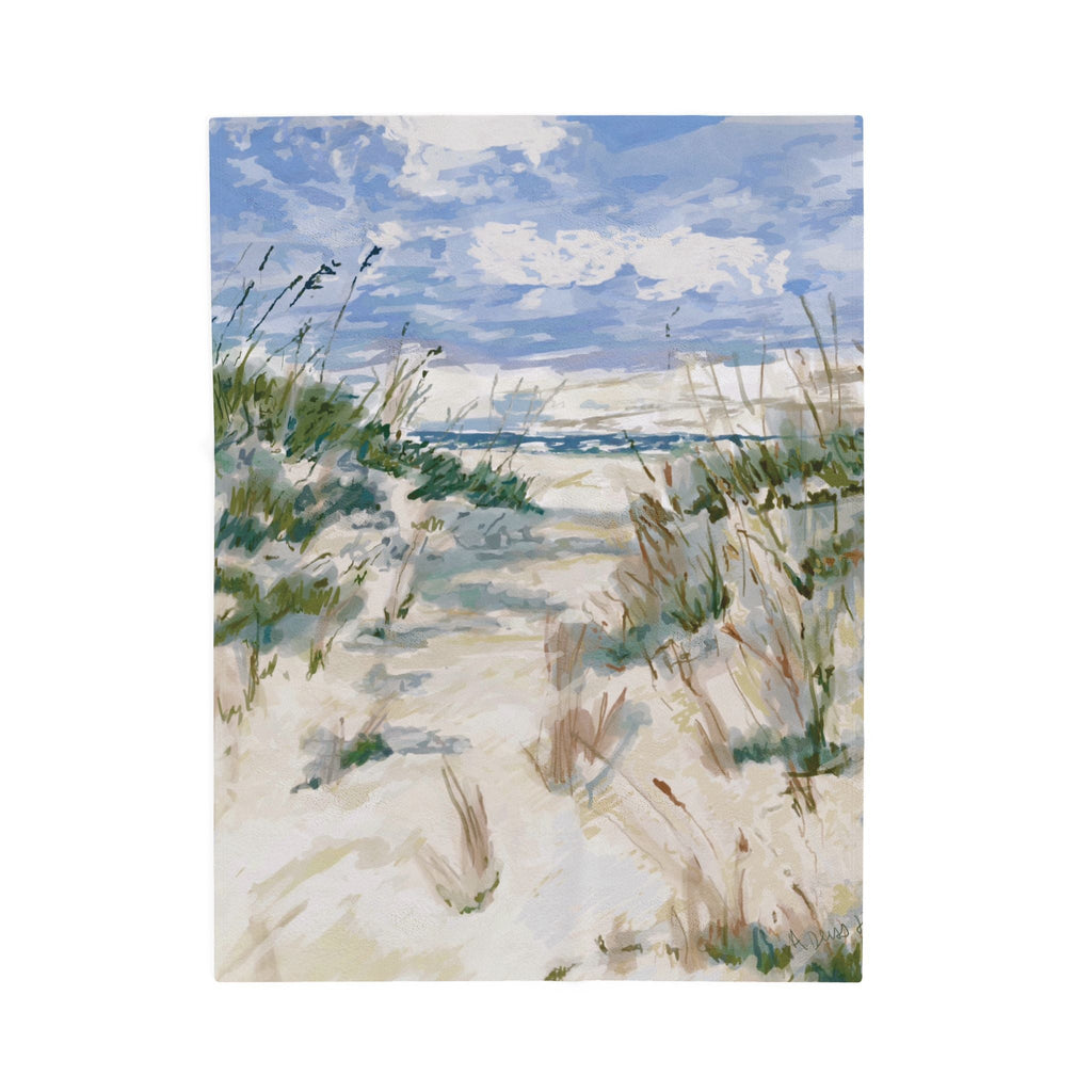 Cozy Beach Scene Velveteen Plush Blankets - Blue Cava