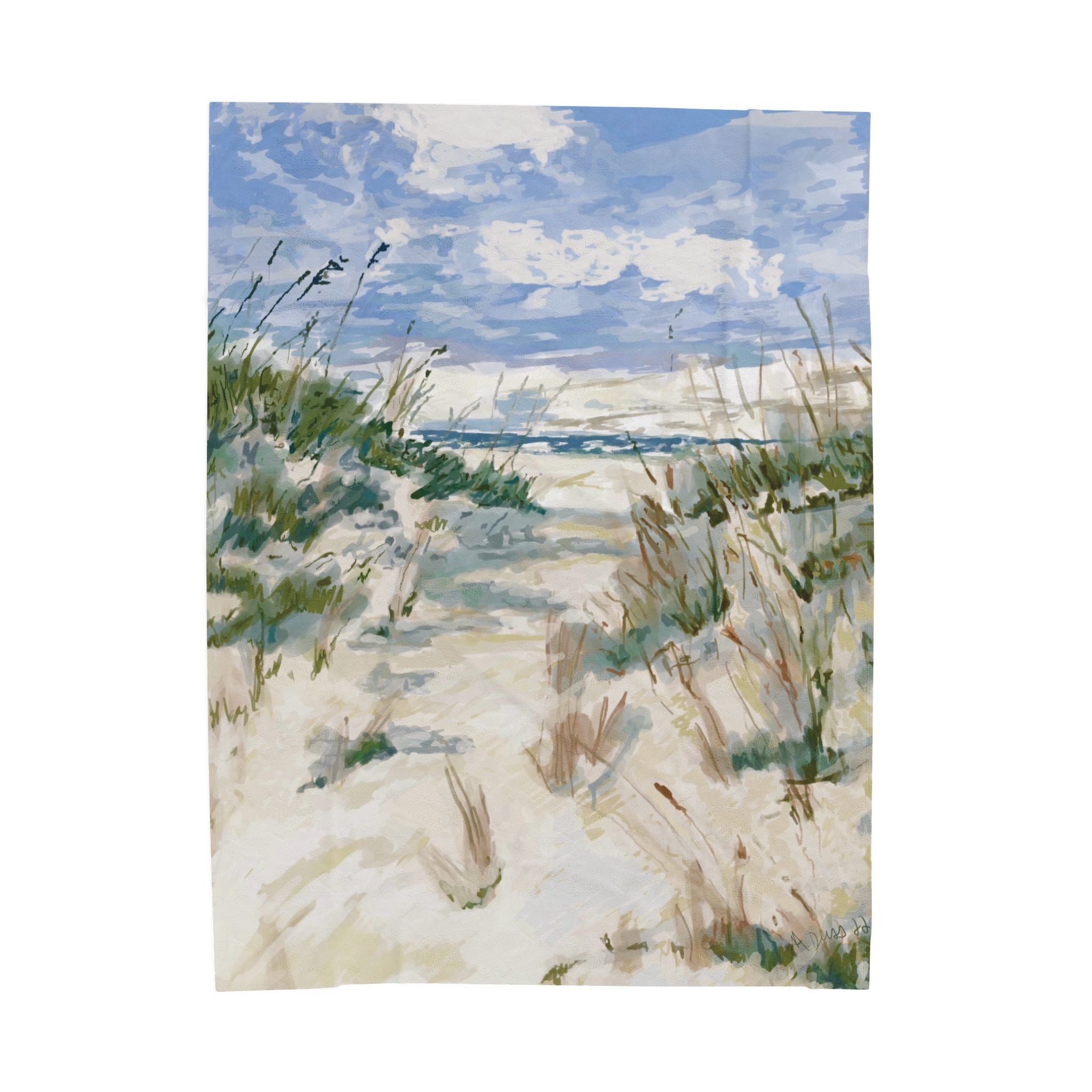 Cozy Beach Scene Velveteen Plush Blankets - Blue Cava