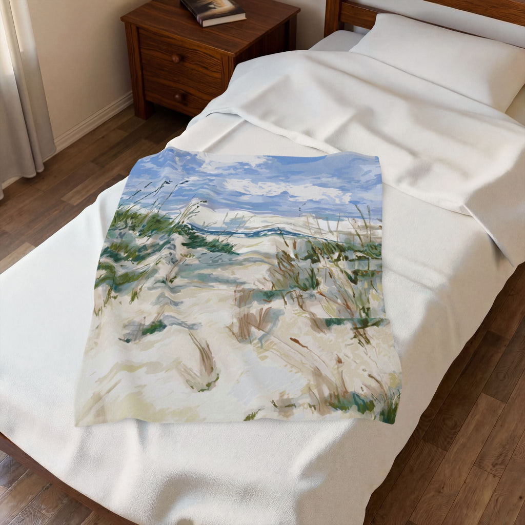 Cozy Beach Scene Velveteen Plush Blankets - Blue Cava