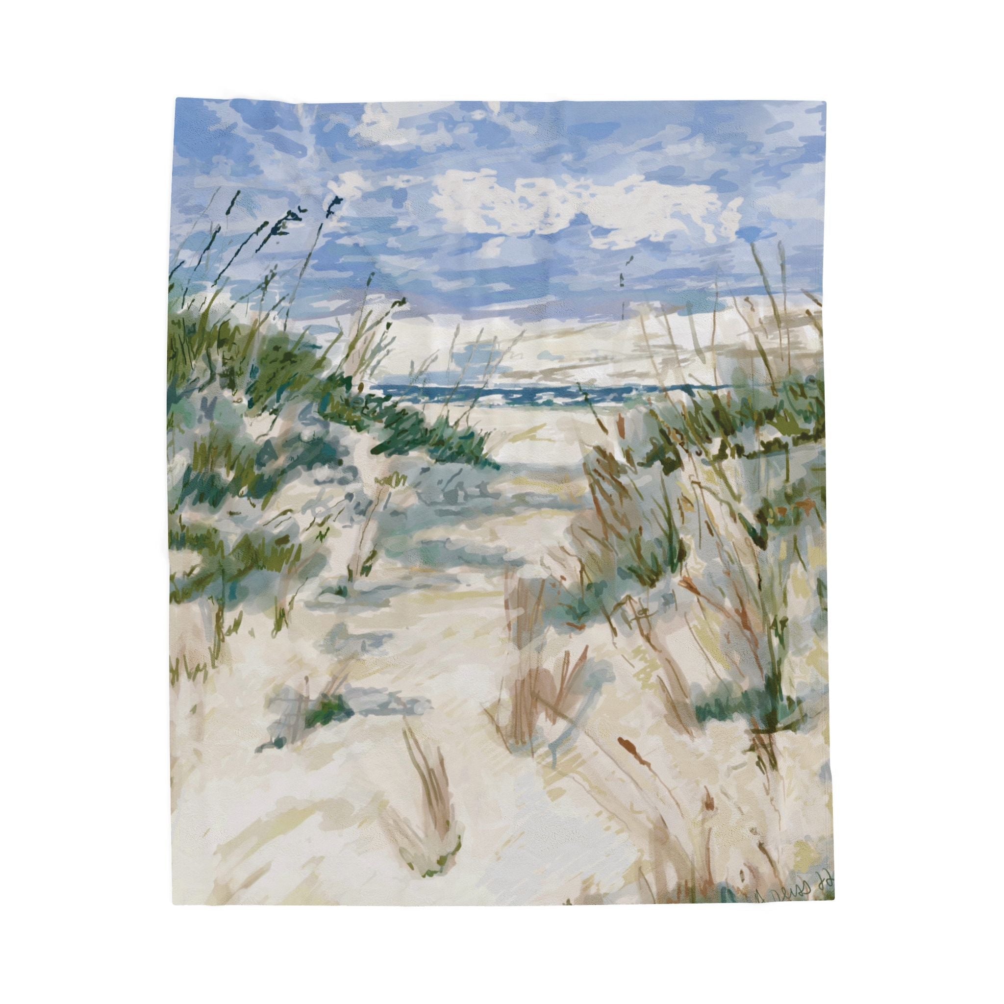 Cozy Beach Scene Velveteen Plush Blankets - Blue Cava