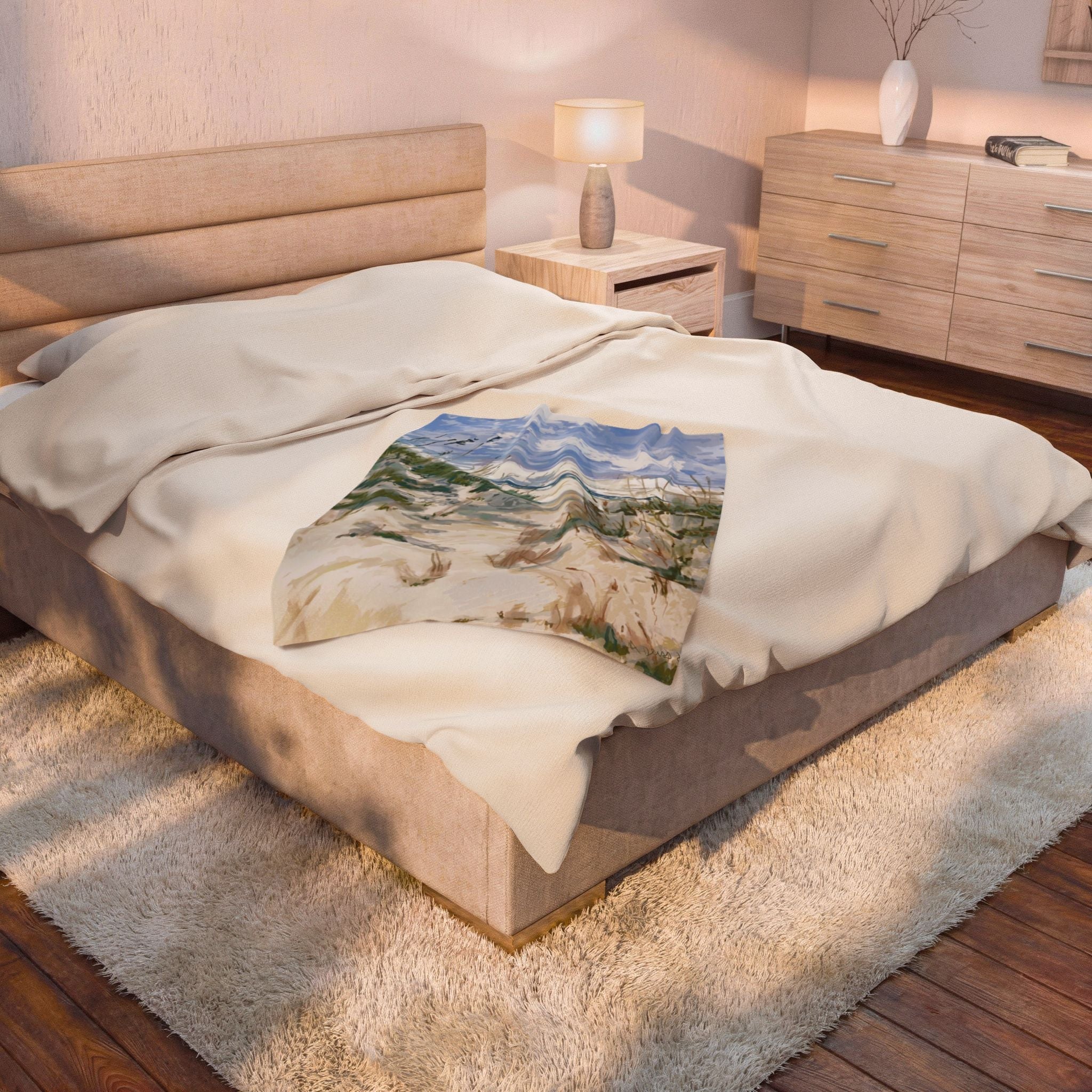 Cozy Beach Scene Velveteen Plush Blankets - Blue Cava