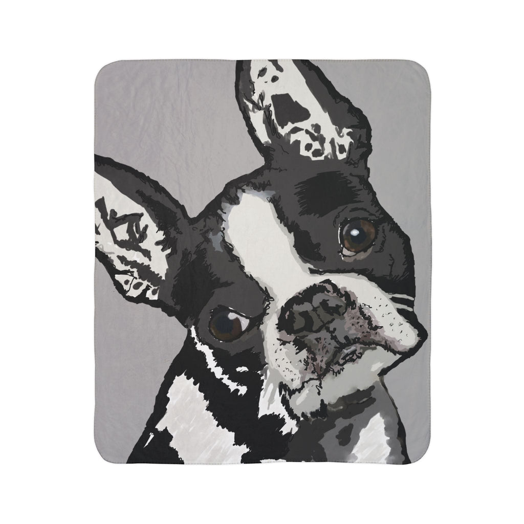 Cozy Boston Terrier Dog Lover Fleece Sherpa Blanket - Blue Cava