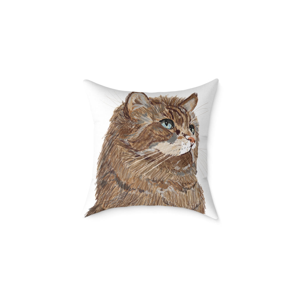 Cozy Cat Canvas Pillow - Stylish Square Accent for Cat Lovers - Blue Cava