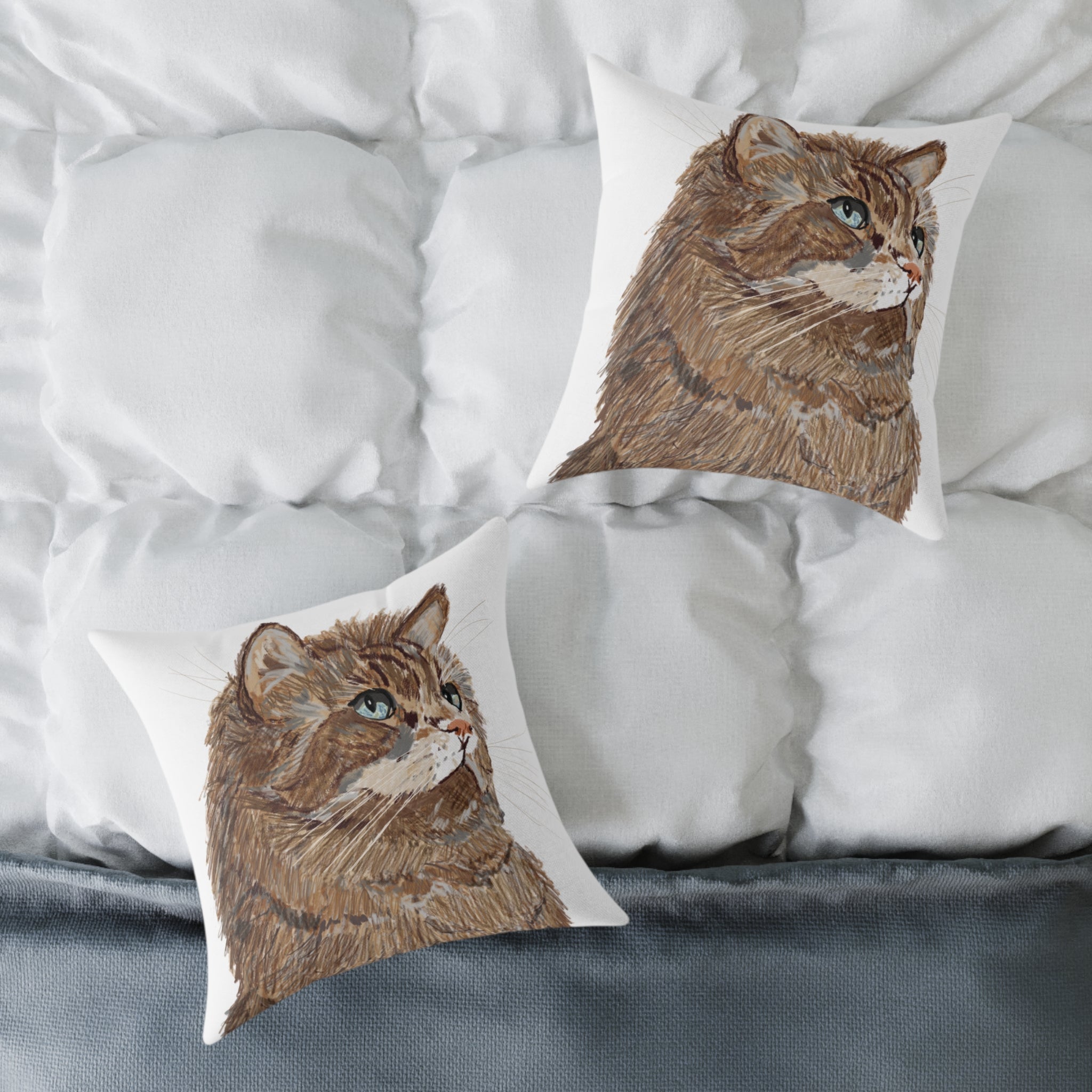 Cozy Cat Canvas Pillow - Stylish Square Accent for Cat Lovers - Blue Cava