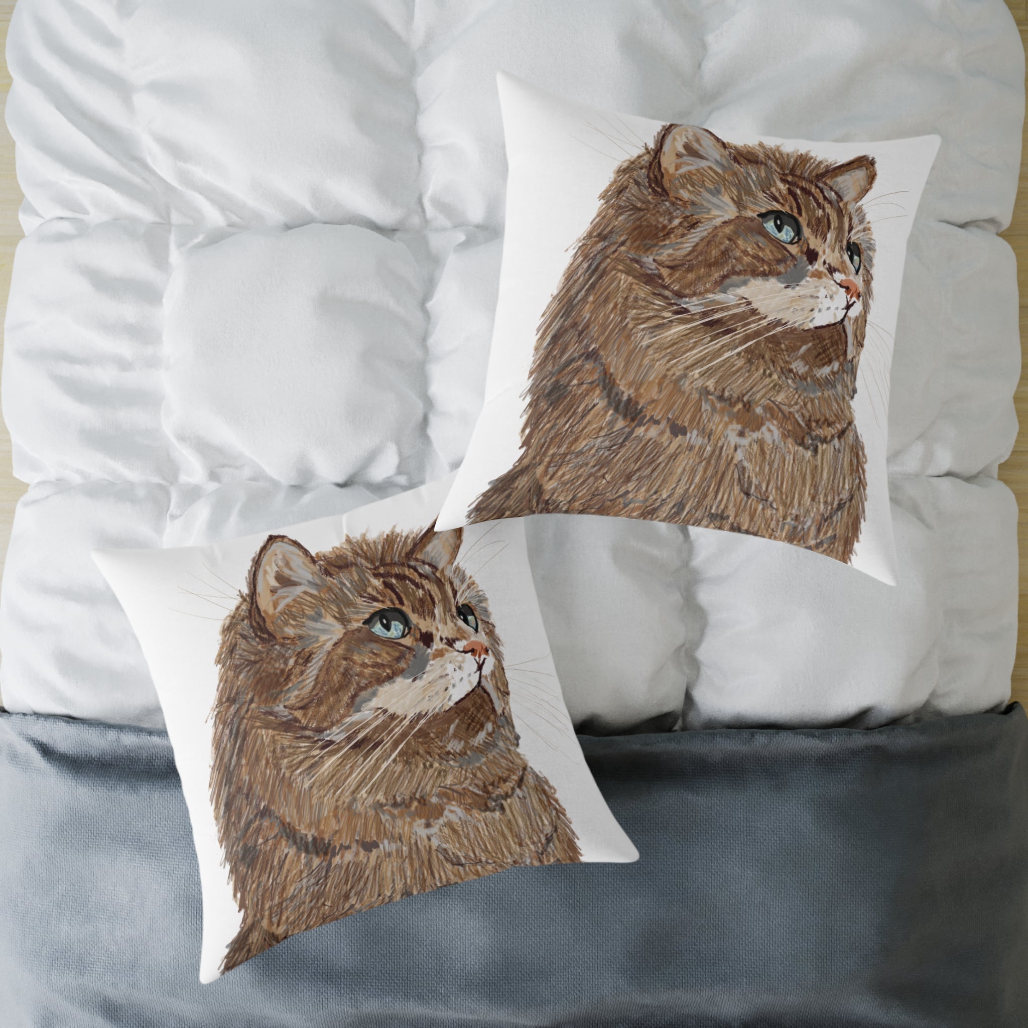 Cozy Cat Canvas Pillow - Stylish Square Accent for Cat Lovers - Blue Cava